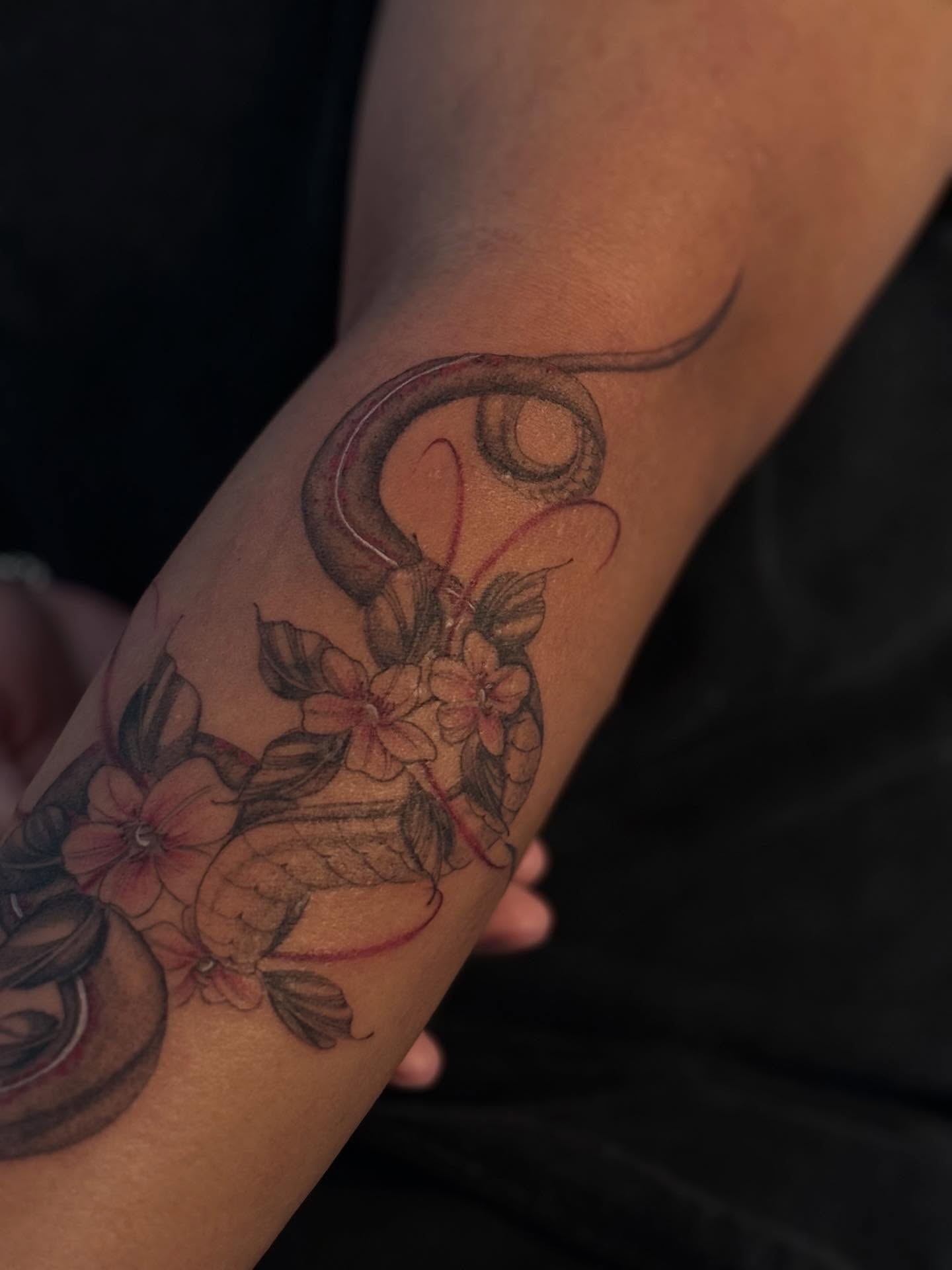 Floral arrangement realism tattoo on the forearm by thuy (twee) <3, San Jose, California