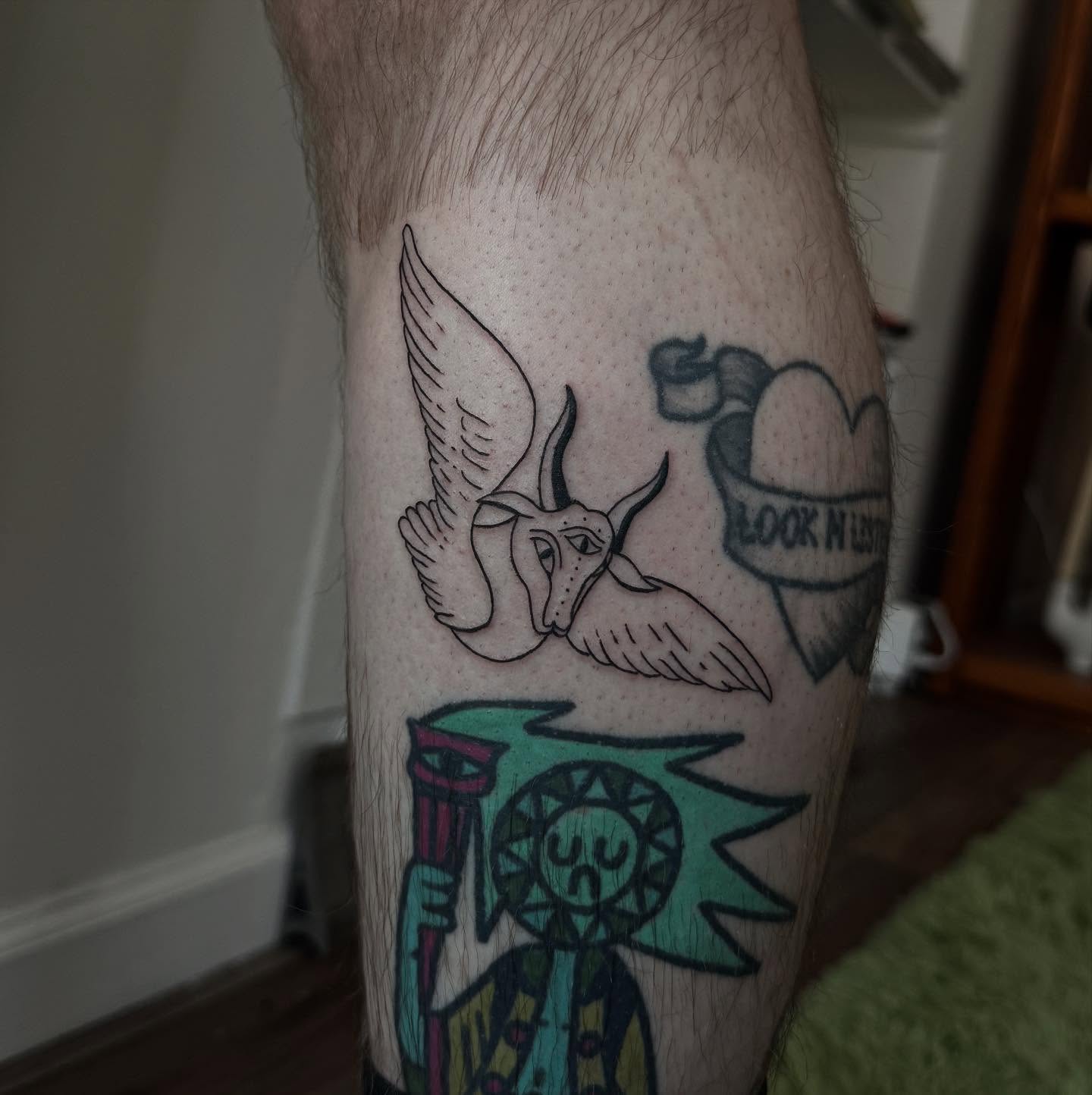 Goat with wings American traditional tattoo on the forearm by house0fsleep 💤