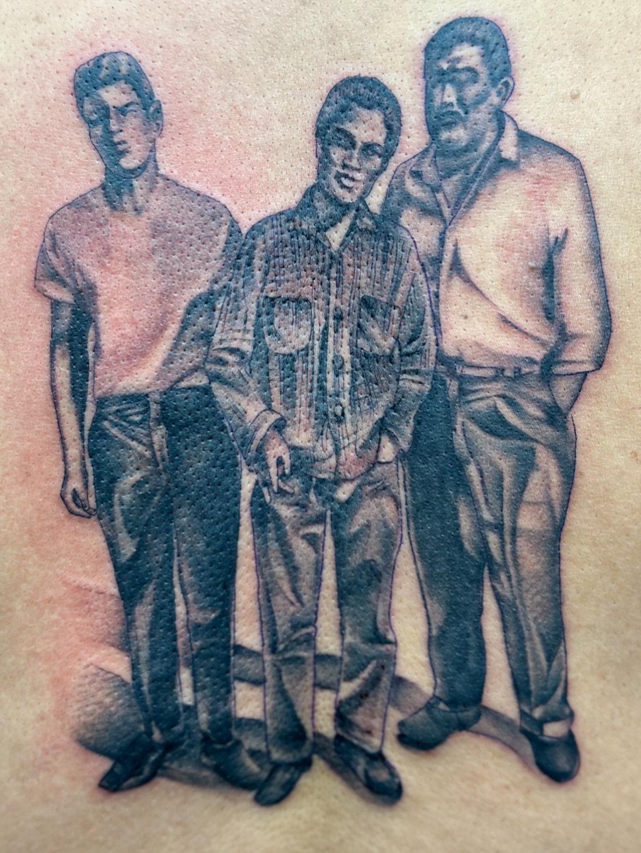 Three men dotwork tattoo on the torso by Stevie O'Dell