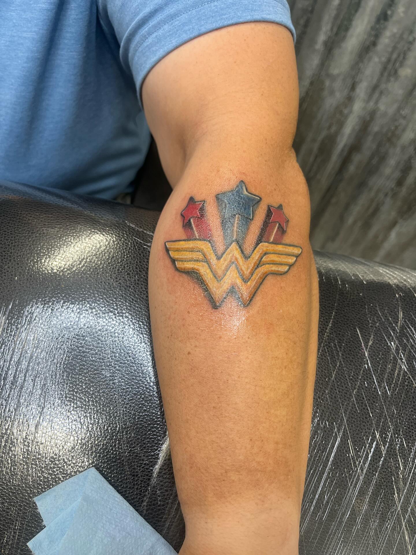 Wonder Woman logo American traditional tattoo on the forearm by Ink by Hailey π