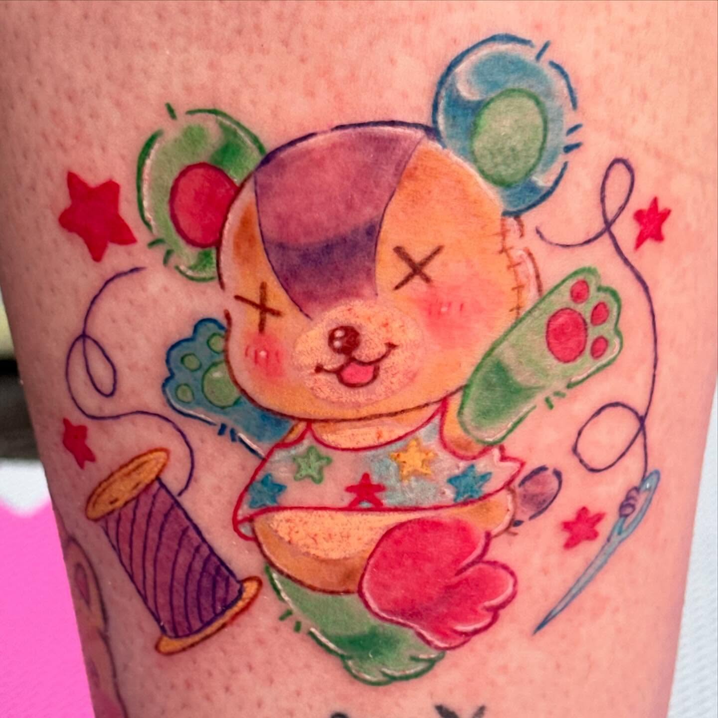 Stuffed animal watercolor tattoo on the forearm by ✦ Louie ✦, Sterling Heights, Michigan