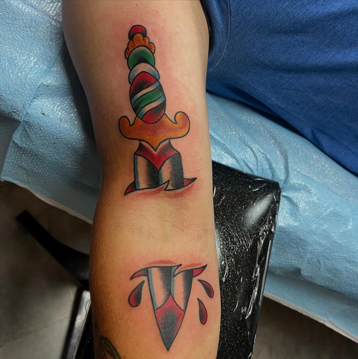 Sailboat American traditional tattoo on the forearm by doodle
