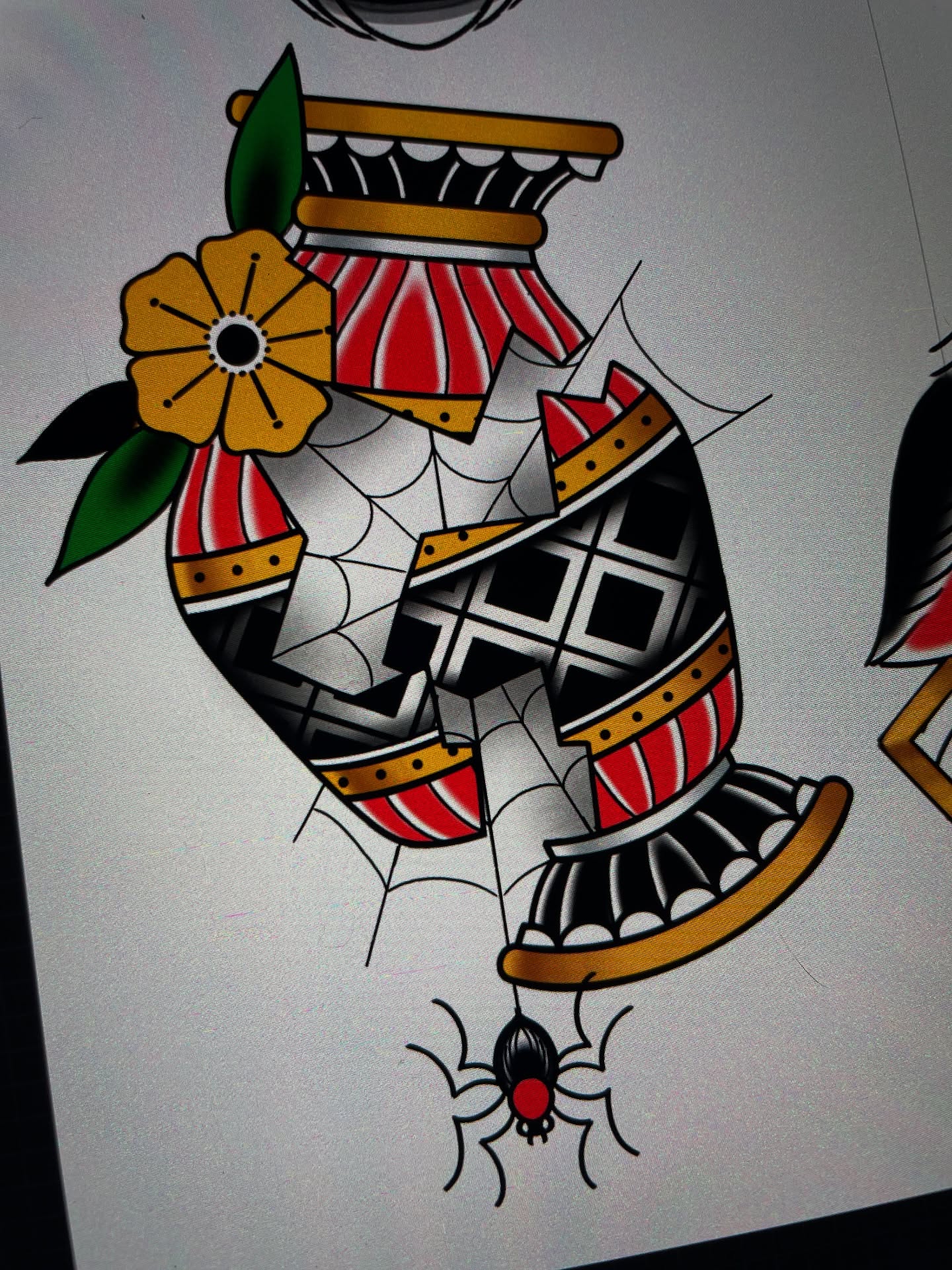 Vase with flower American traditional tattoo by Josh Johns