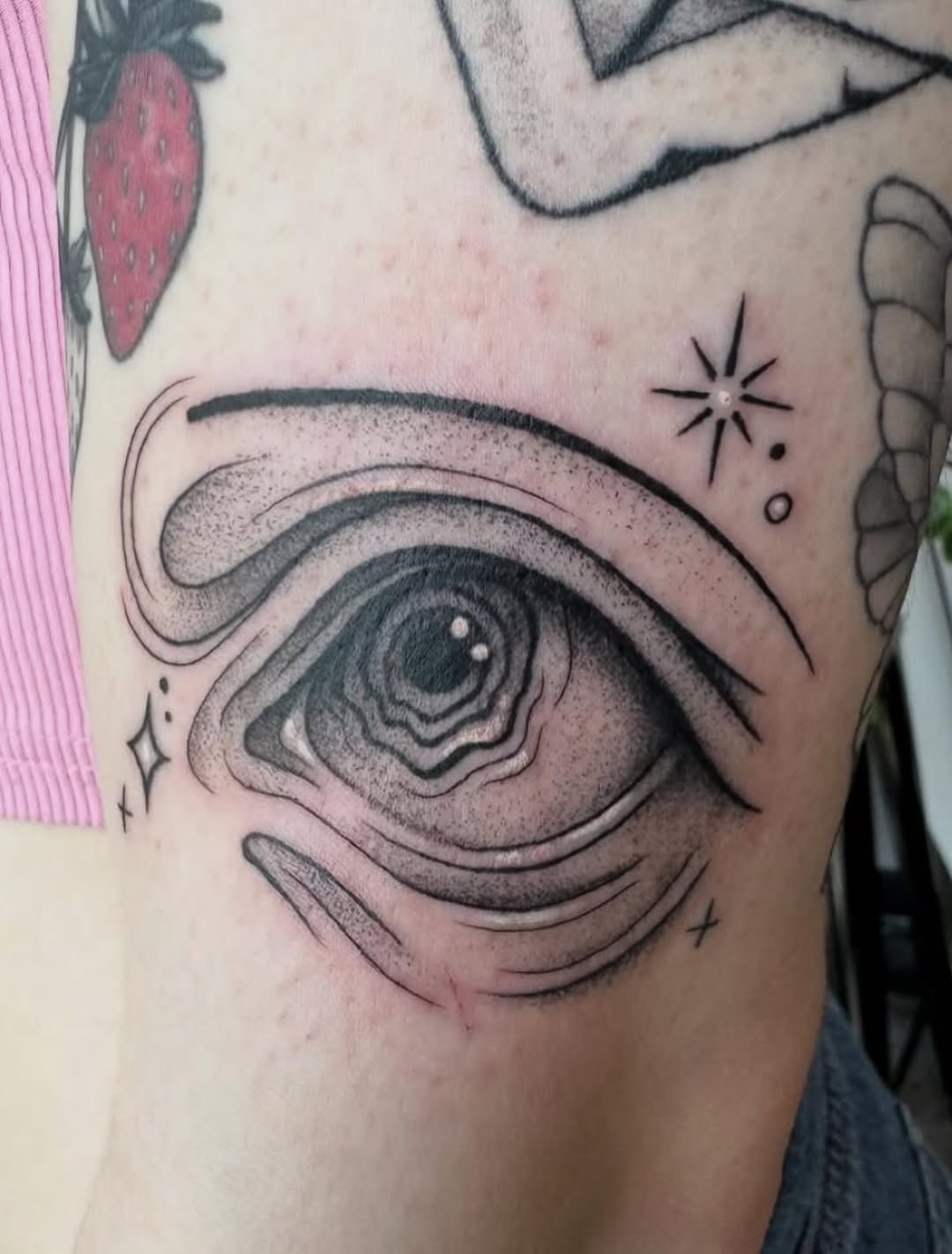 Tattoo by @morgue.in.tattoos — dotwork, black_and_grey