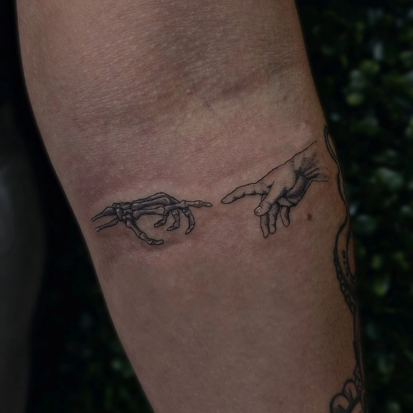 Creation moment realism tattoo on the forearm by Marlayna Connelly