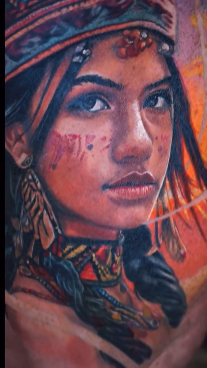 Native American woman realism tattoo by Tony Johnson - Tattoo Artist, Huntsville, Alabama