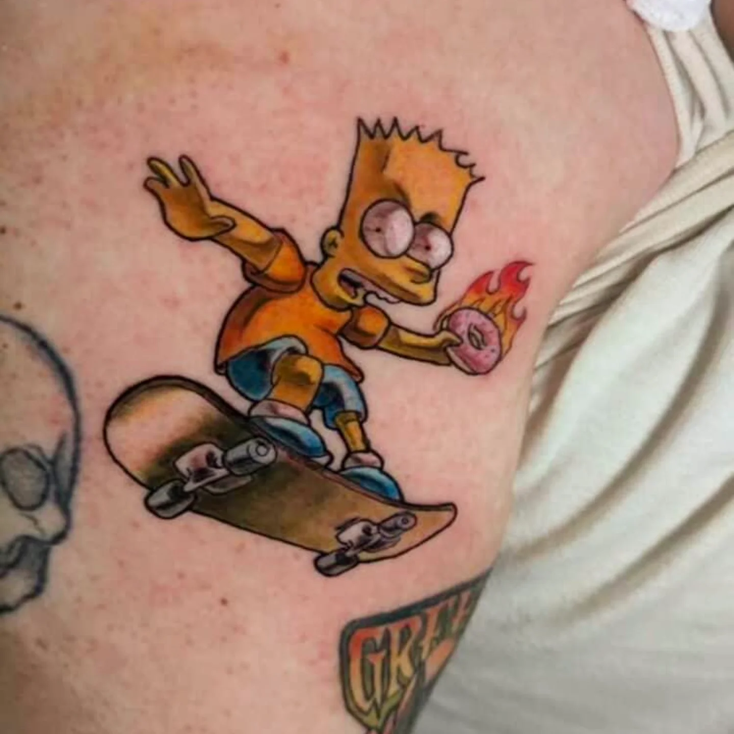 Bart Simpson new school tattoo on the thigh by Lahel (Lay-el) Fowler
