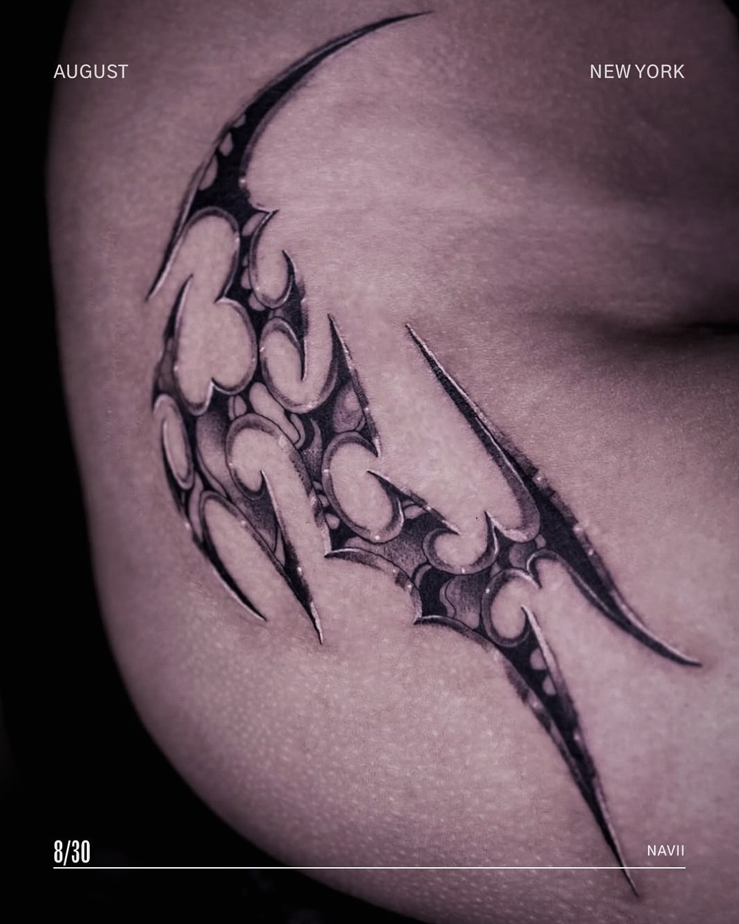 Abstract flame geometric tattoo on the shoulder by 𝕮𝖞𝖇𝖊𝖗𝕾𝖎𝖌𝖎𝖑𝖎𝖘𝖒