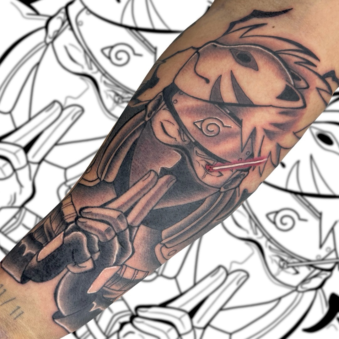 Tattoo by @tattooedbyvicc — anime, dotwork