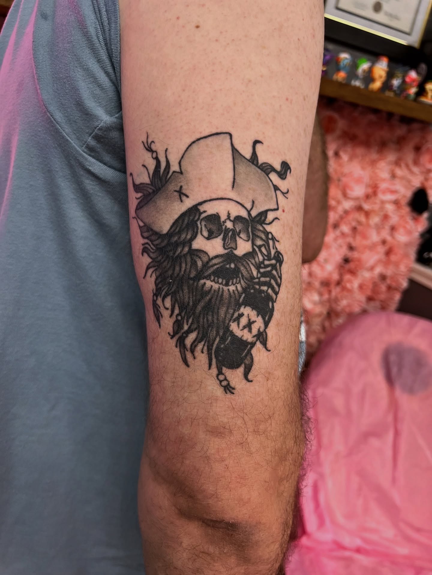 Pirate skull black and grey tattoo on the forearm by 𝒱𝒽𝓎𝓍𝒾𝓃