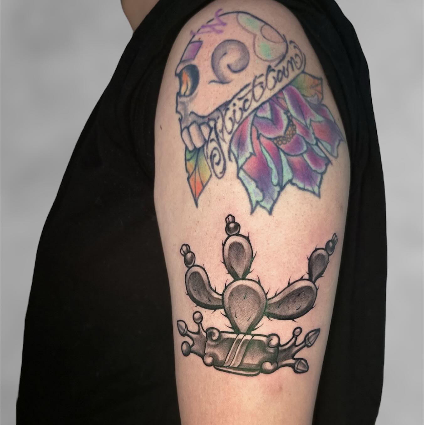 Cactus crown American traditional tattoo on the upper arm by Ceso732