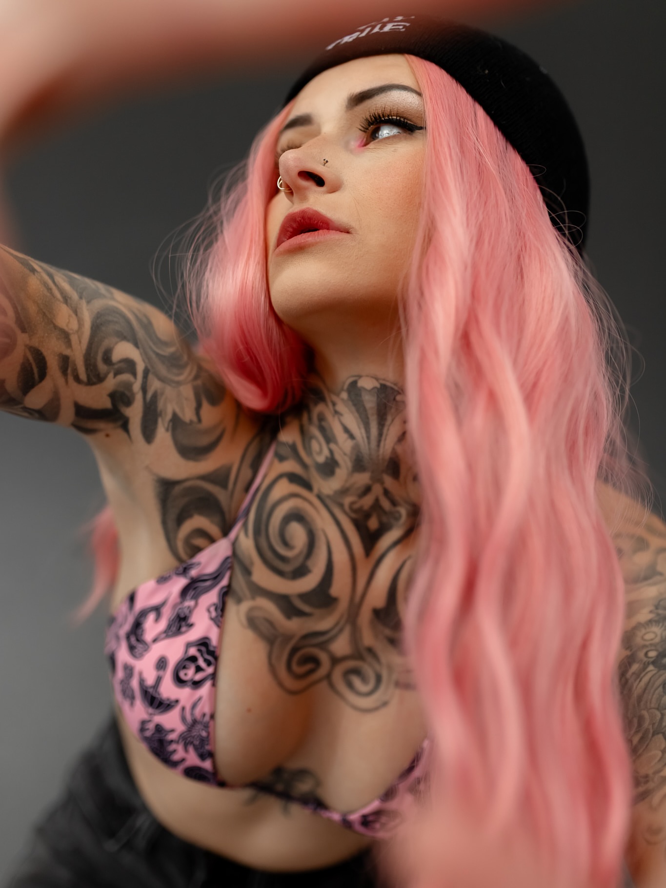 Floral swirls black and grey tattoo on the chest by Jordyn Tinney