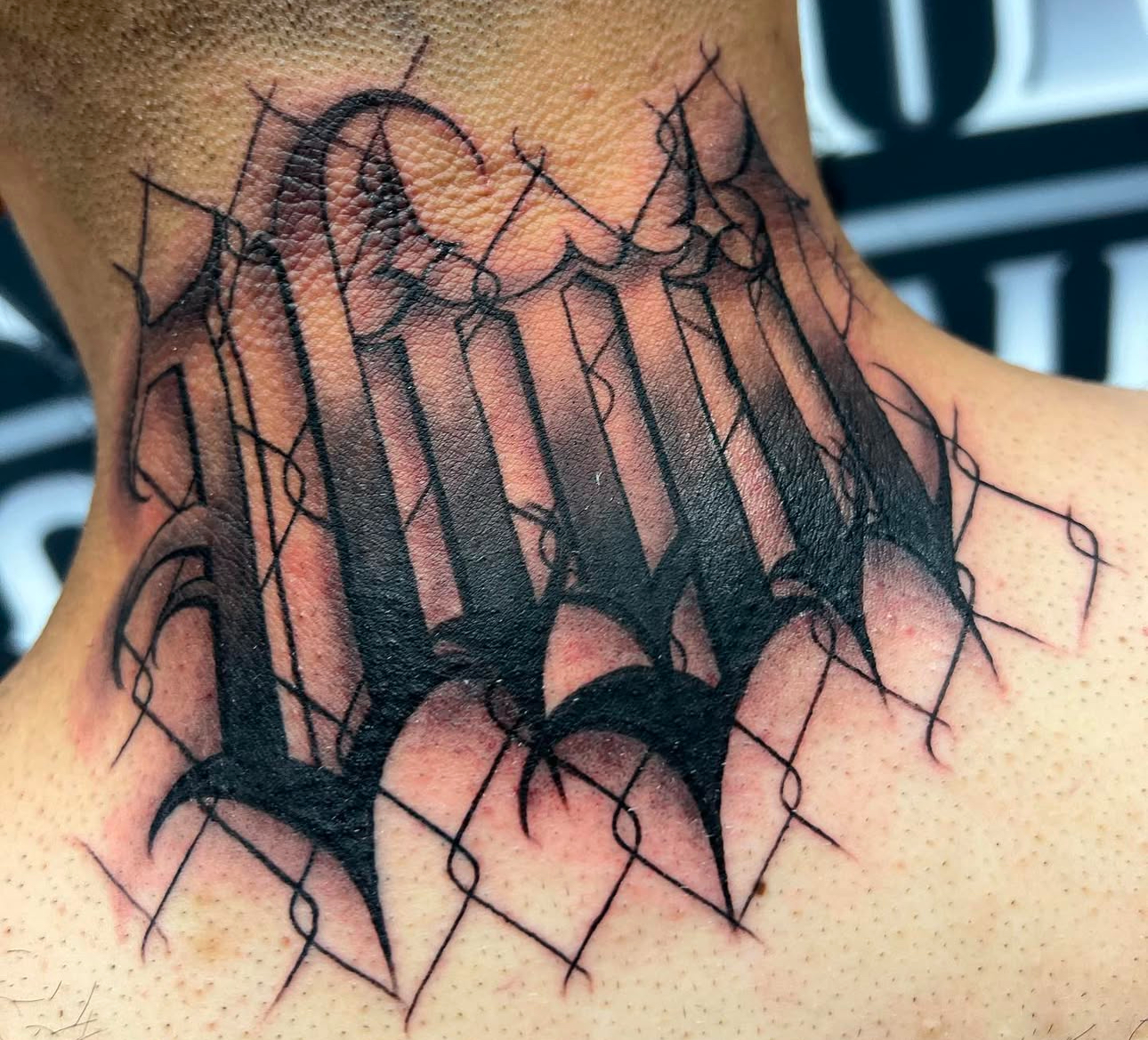 Gothic lettering dark realism tattoo on the neck by 𝕾𝖈𝖗𝖎𝖕𝖙 𝕾𝖕𝖊𝖈𝖎𝖆𝖑𝖎𝖘𝖙
