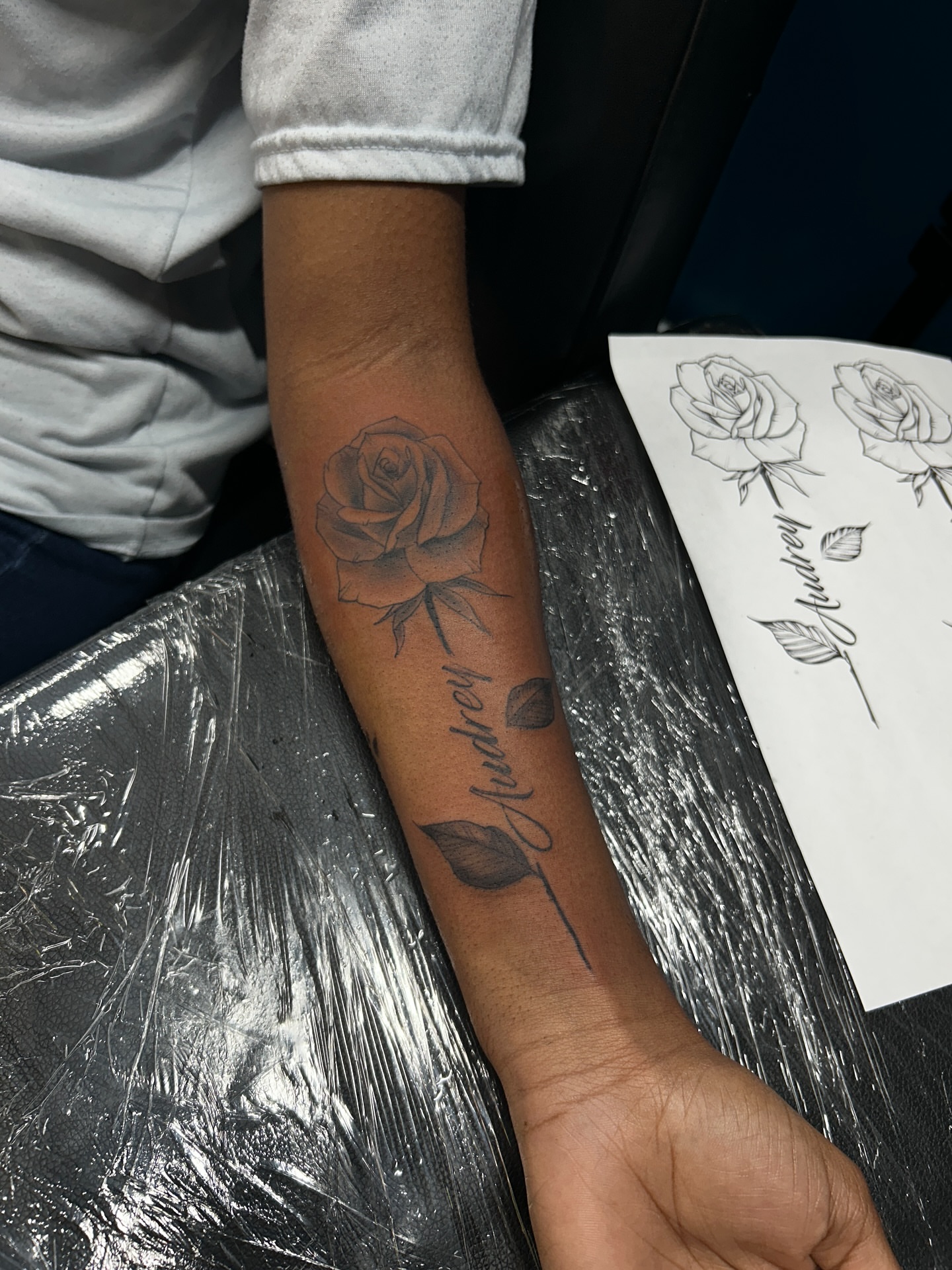 Rose black and grey tattoo on the forearm by ๐AK