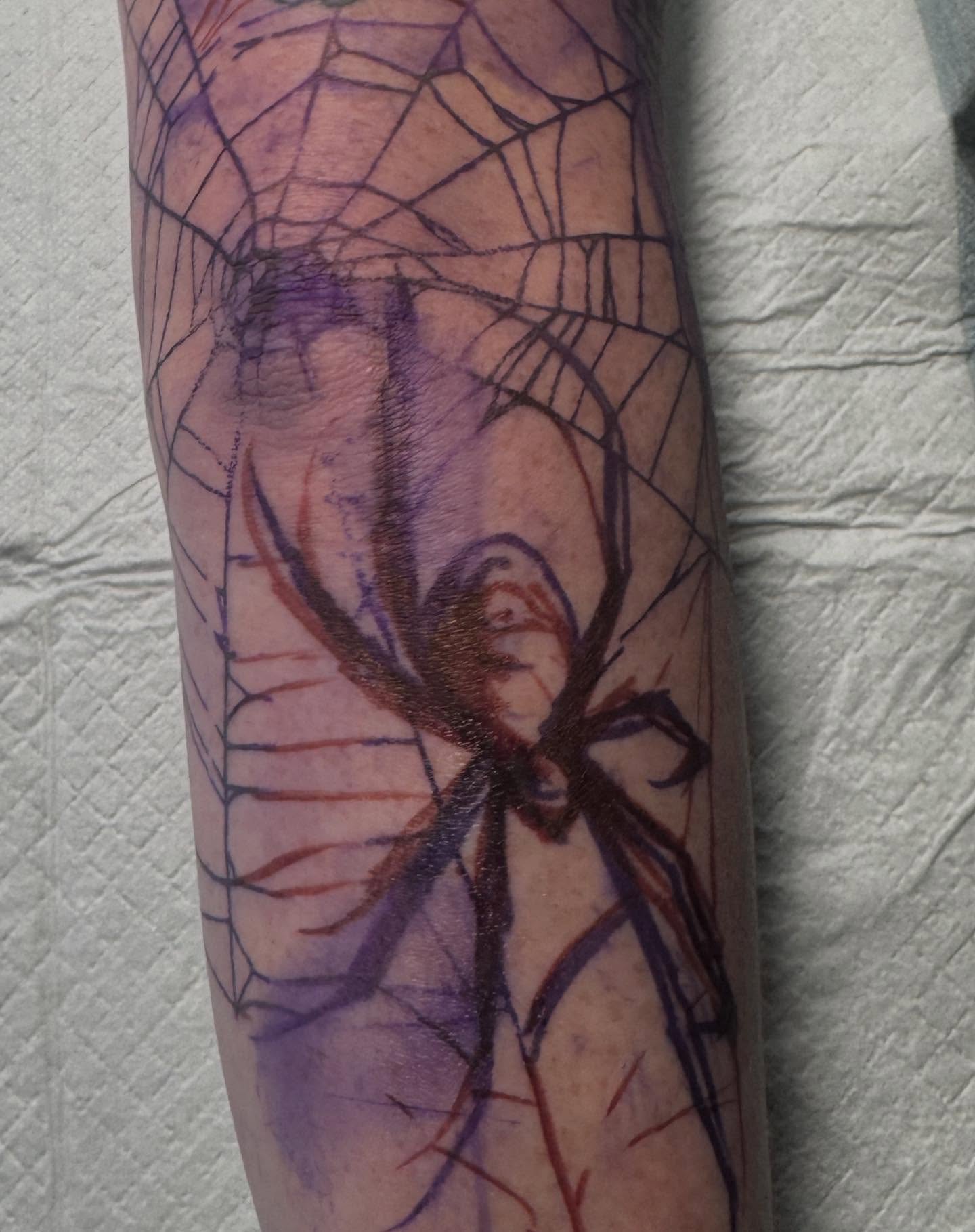 Spider web watercolor tattoo on the forearm by ๐ฎ๐๐๐ฐ ๐๐ซ๐ค๐ข๐ฉ๐ฌ ๐๐๐ฆ๐๐ซ๐ฬ
