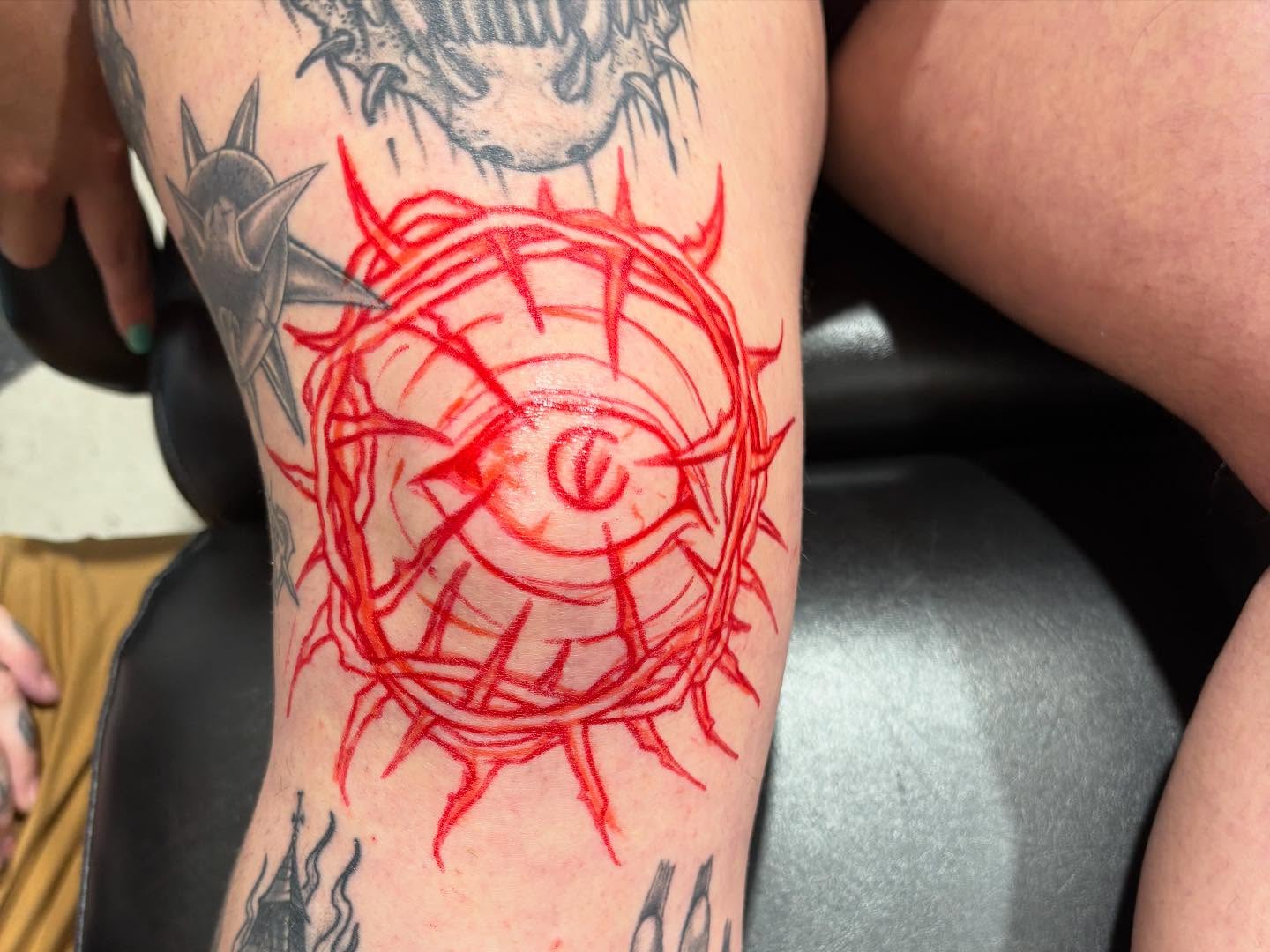 Eye with thorns neo-traditional tattoo on the forearm by Morgan Jones