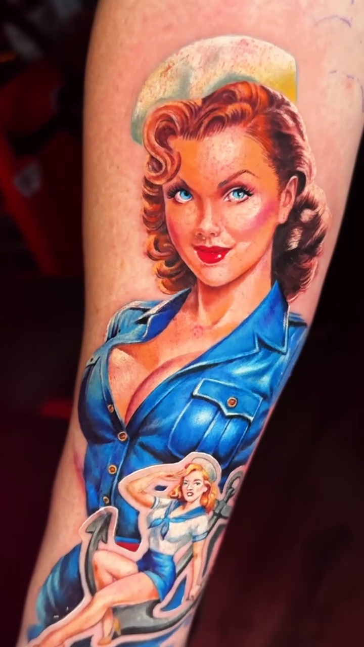 Pin-up nurse realism tattoo by Noelin Wheeler