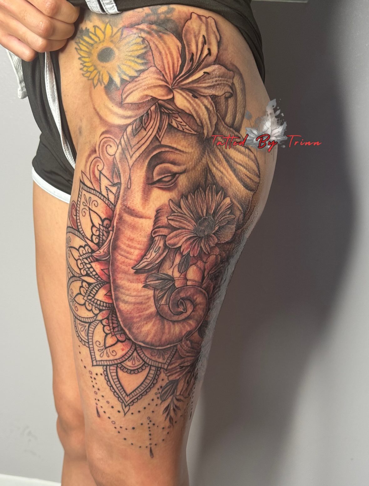 Tattoo by @tattedbytrinn — realism, dotwork