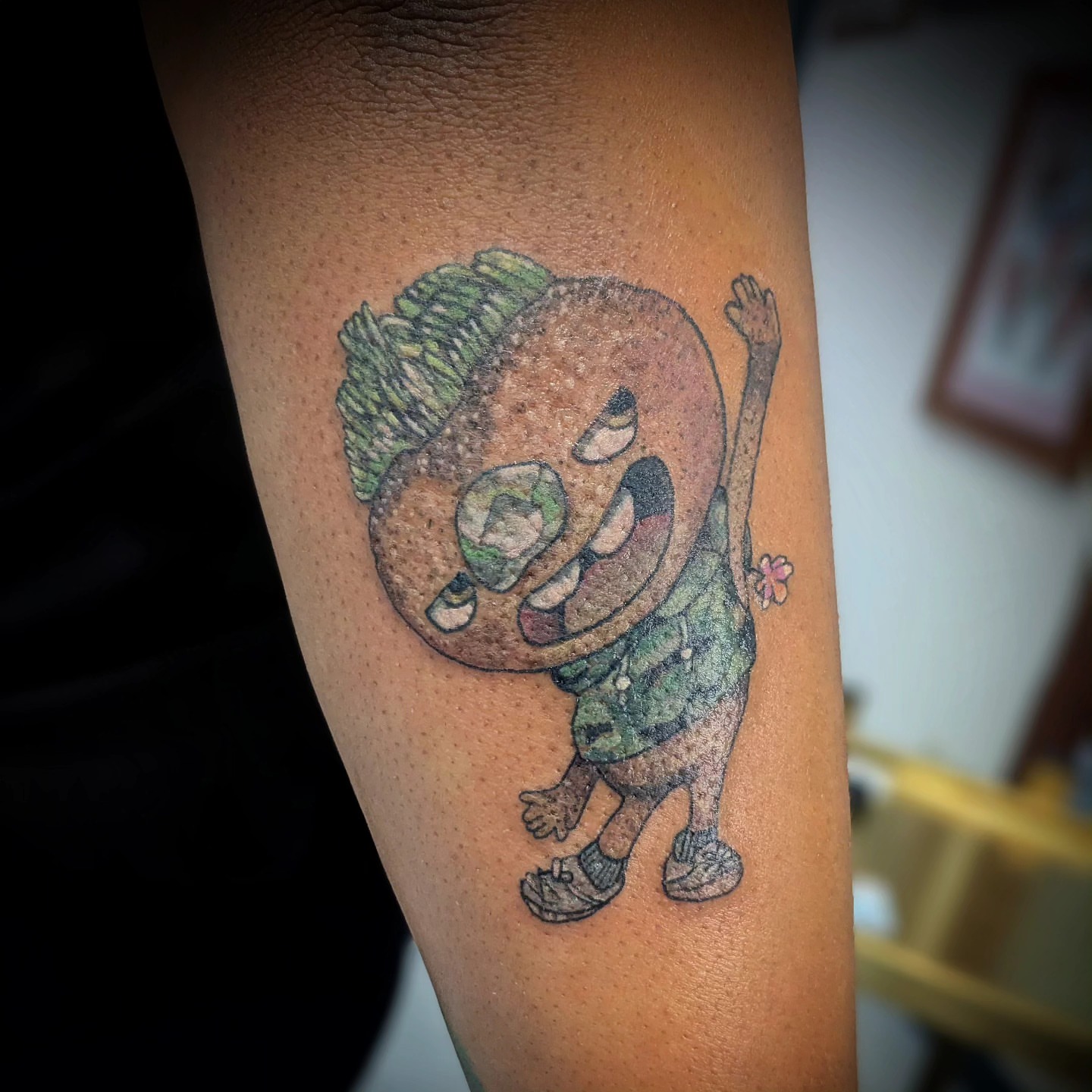 Pumpkin character dotwork tattoo on the forearm by 𝕸𝖆𝖉𝖎 (𝕸𝖆𝖉 𝕯𝖔𝖌)