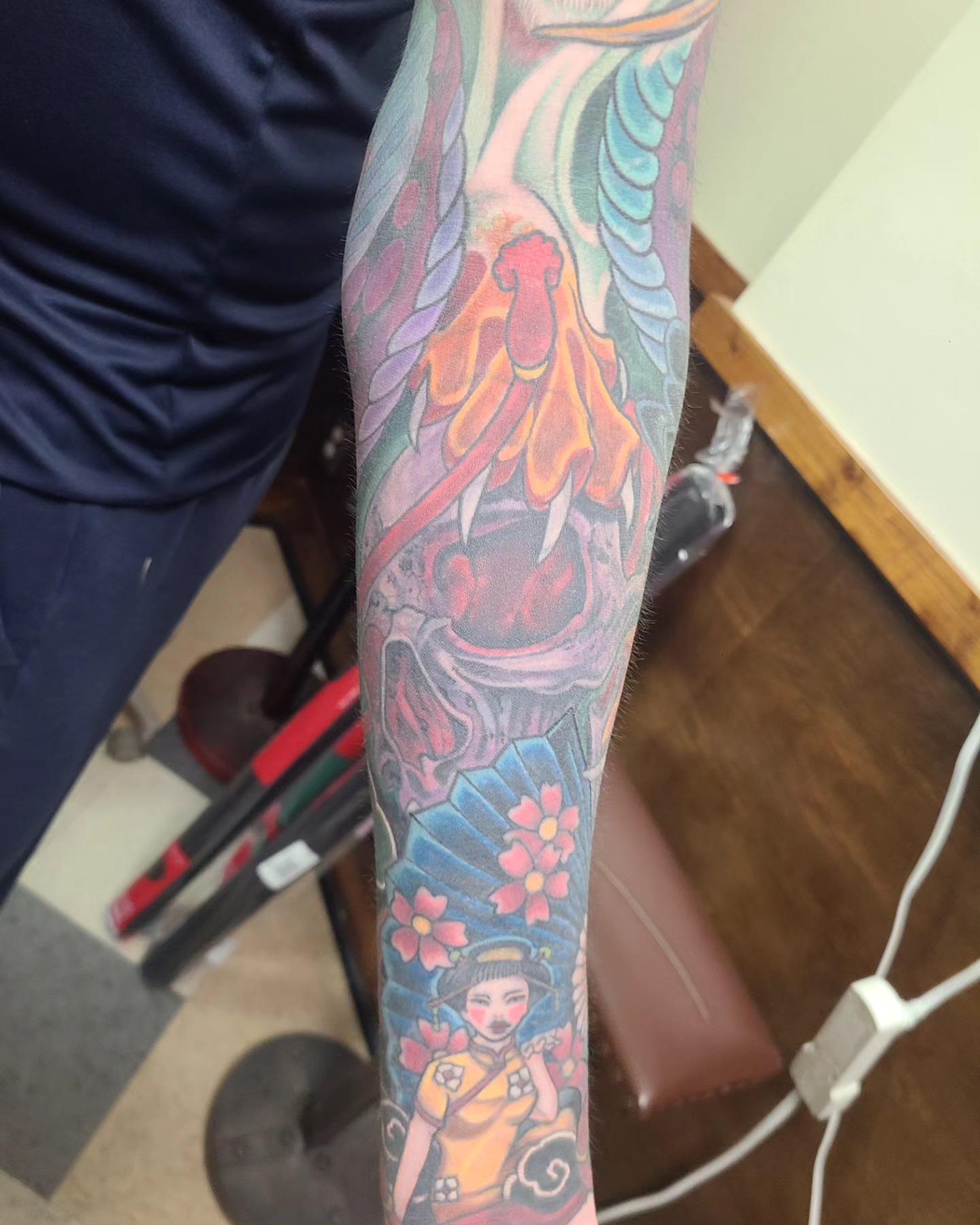 Geisha and dragon japanese irezumi tattoo on the forearm by David Vodicka