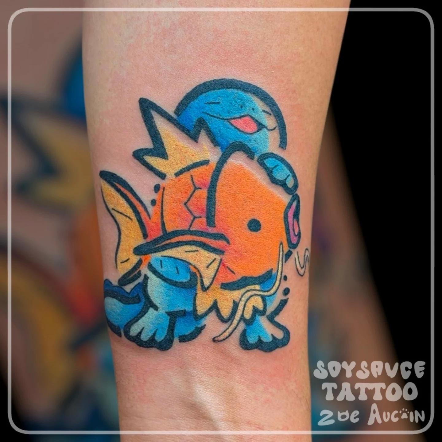 Fish new school tattoo on the forearm by Zoe Aucoin