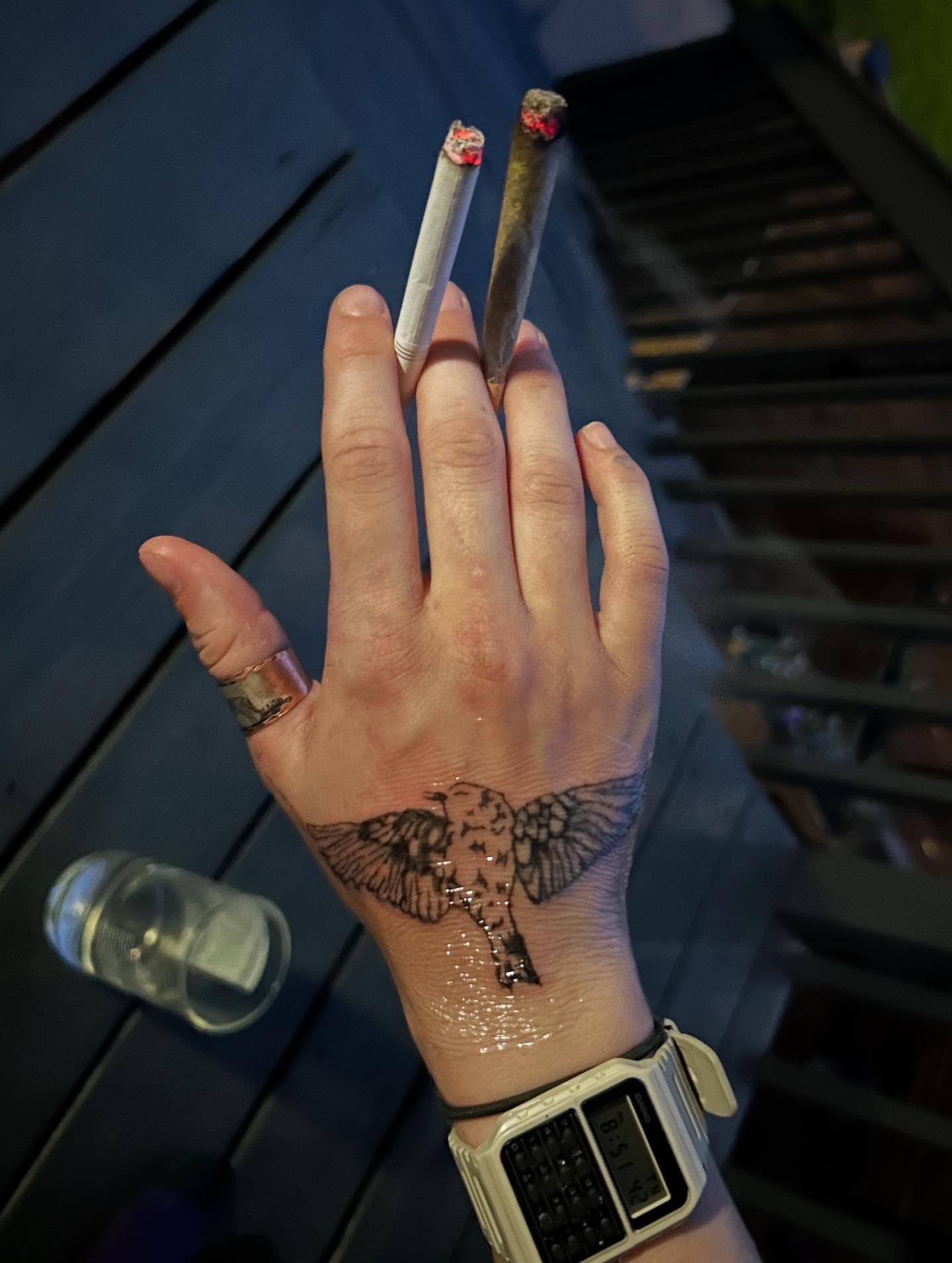 Bird black and grey tattoo on the hand by (isa)ac ૮₍ ˃̵ࡇ˂̵ ₎ა