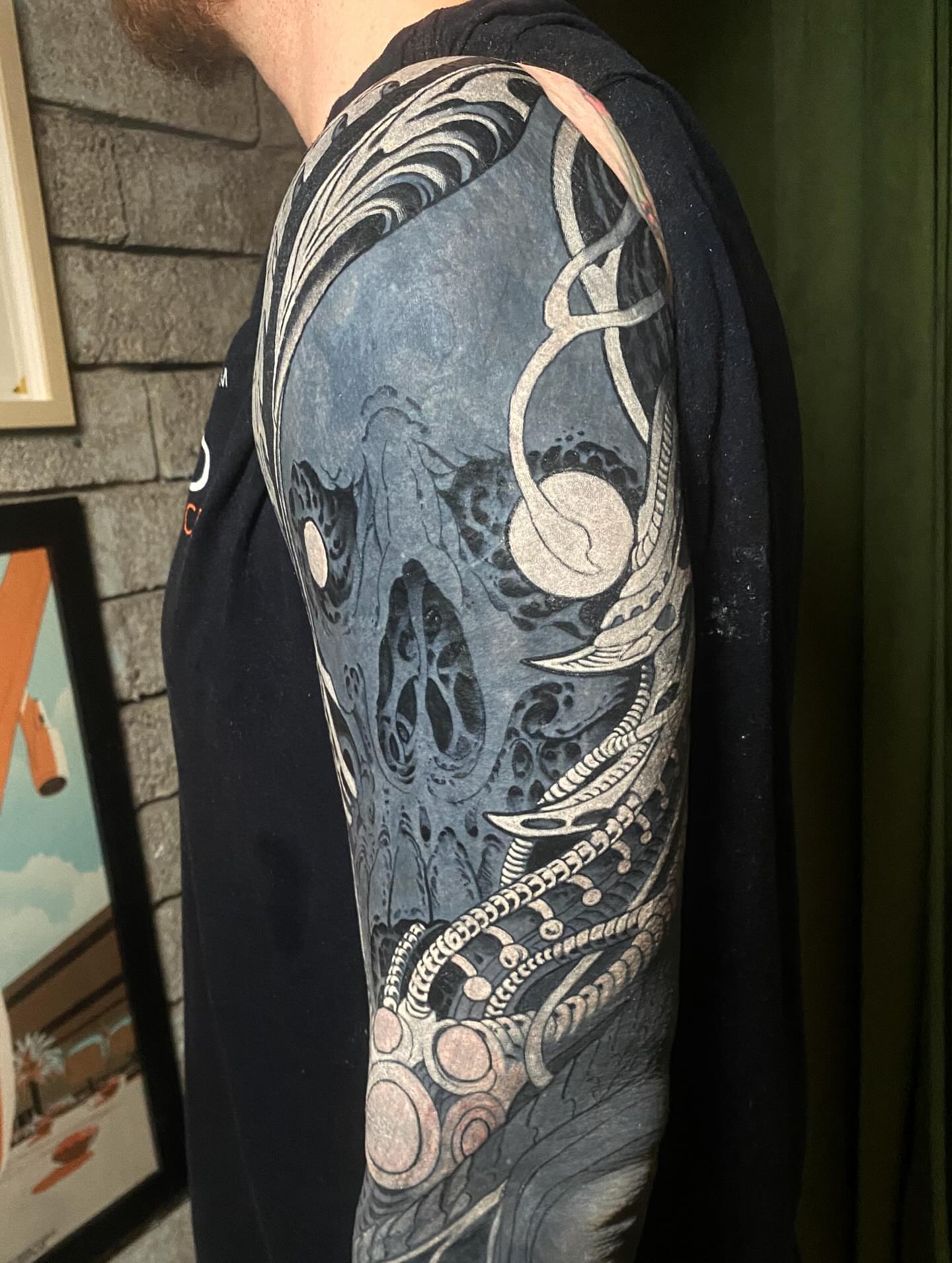 Tattoo by @aaronriddletattoos — geometric, black_and_grey