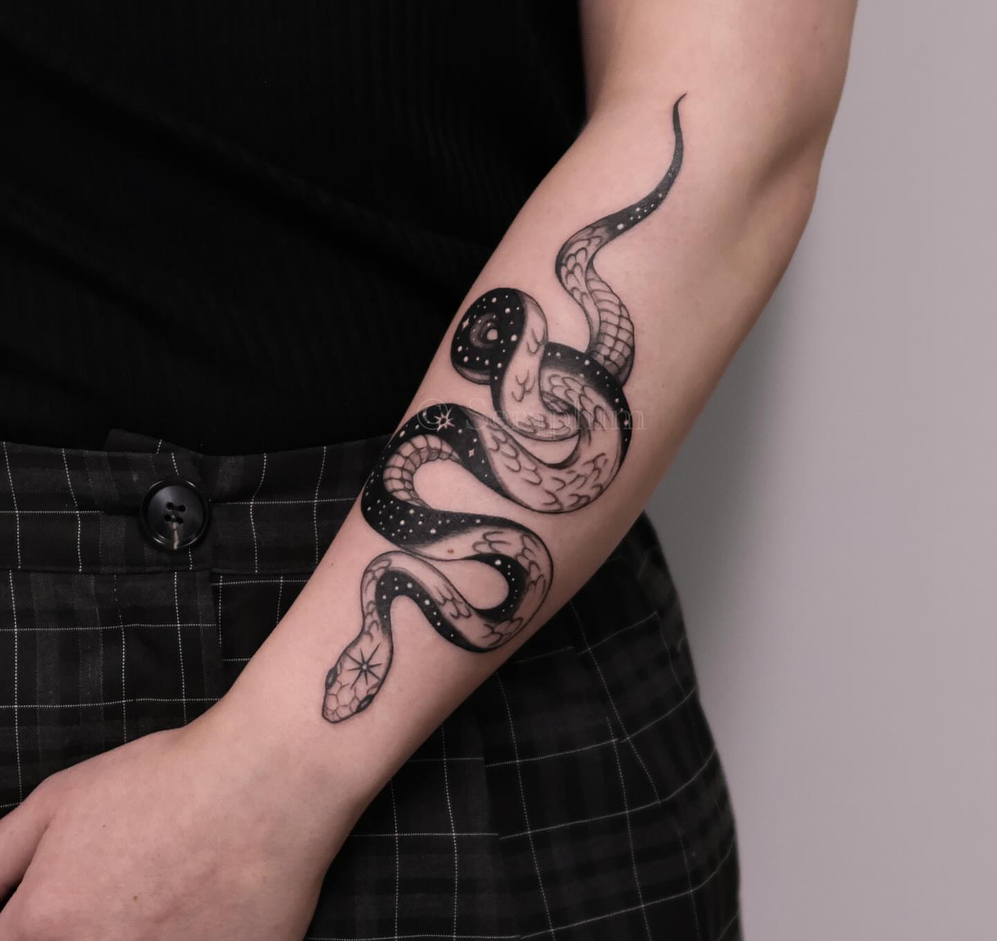 Tattoo by @seraphim.fineline — dotwork, black_and_grey