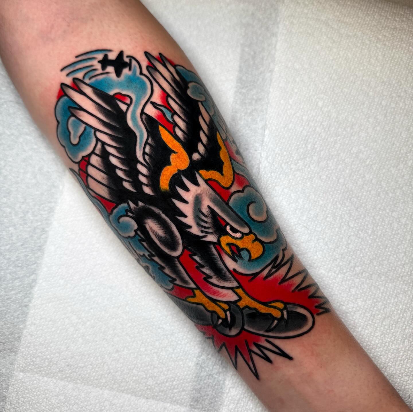 Eagle American traditional tattoo on the forearm by Alex Kass 🥩 San Antonio TX, San Antonio, Texas