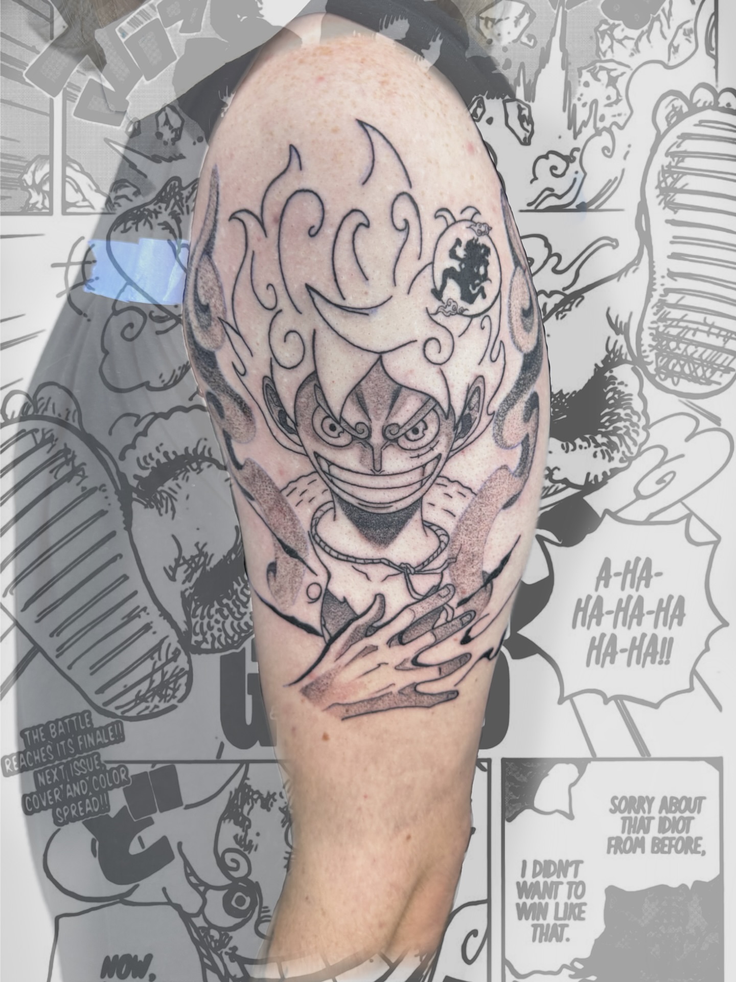 Clown black and grey tattoo on the forearm by D