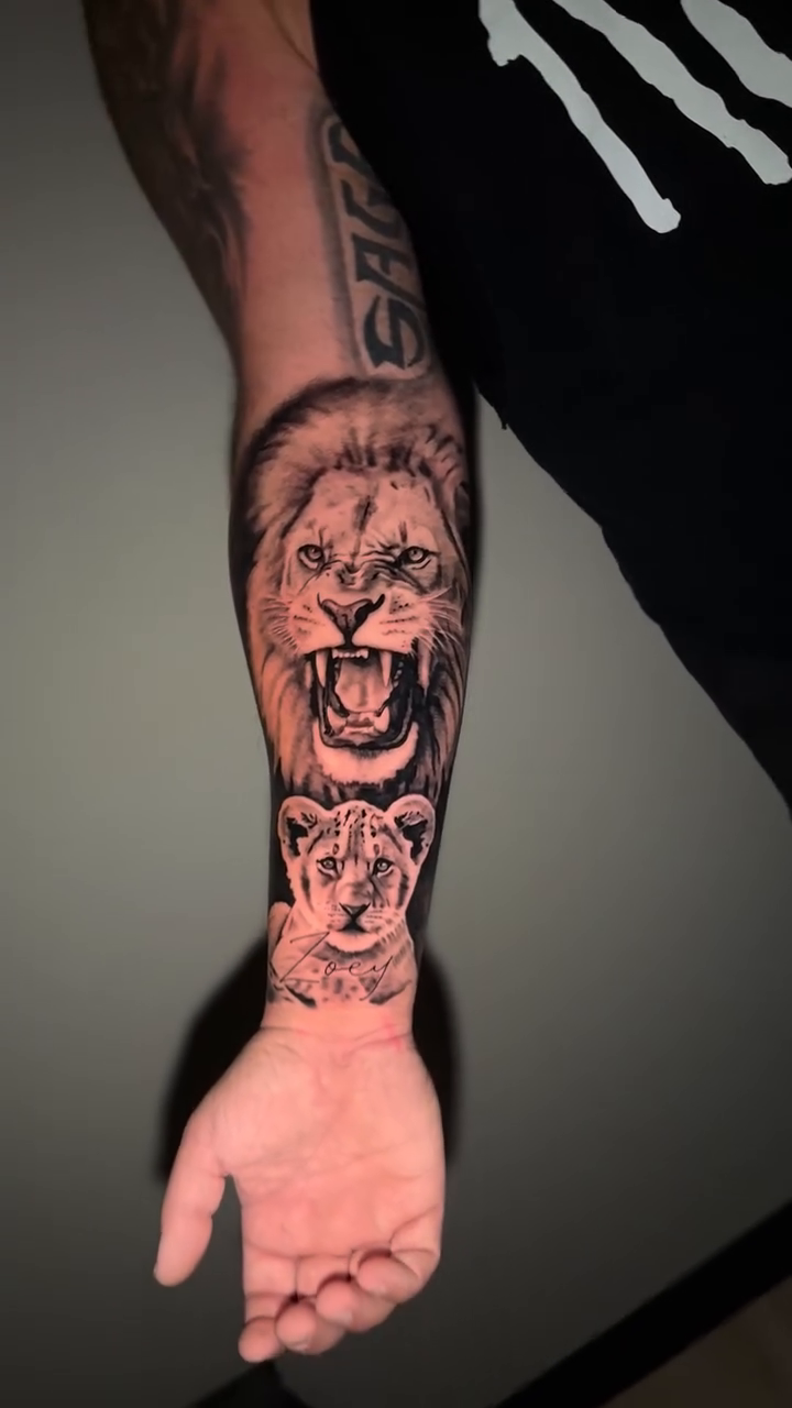Lion and cub realism tattoo by ๐๐๐๐ ๐๐๐๐