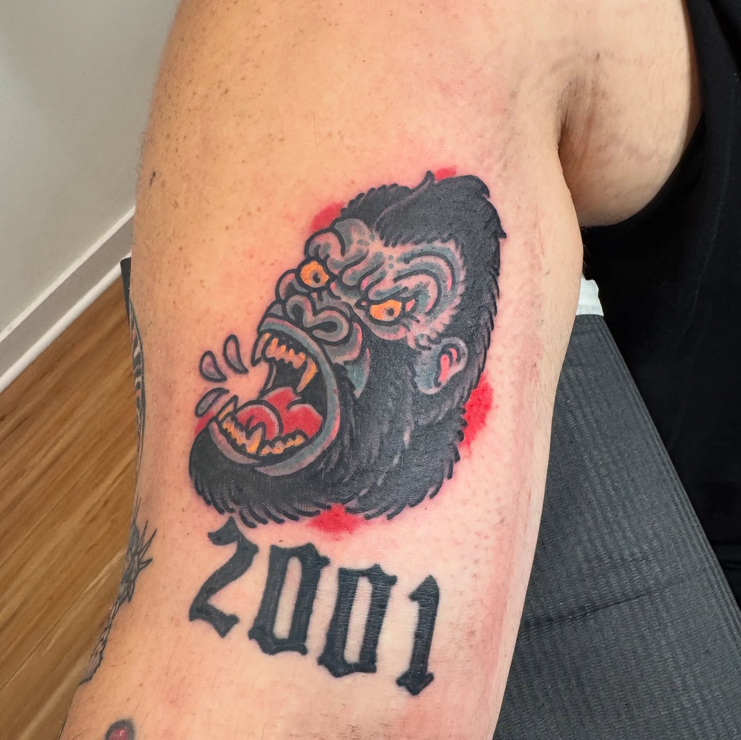 Gorilla American traditional tattoo on the forearm by Brian DiCola Tattooer