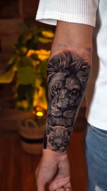 Lion and cub realism tattoo by Davier Del Castillo