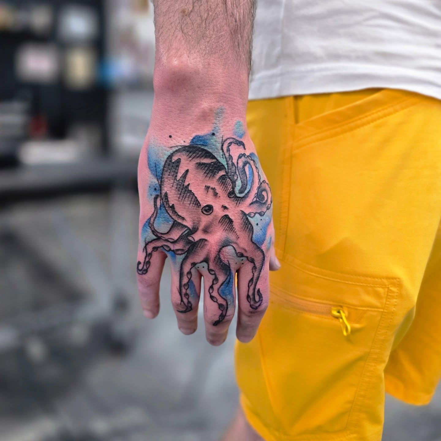 Octopus dotwork tattoo on the hand by Jon Griffin, Maryville, Tennessee