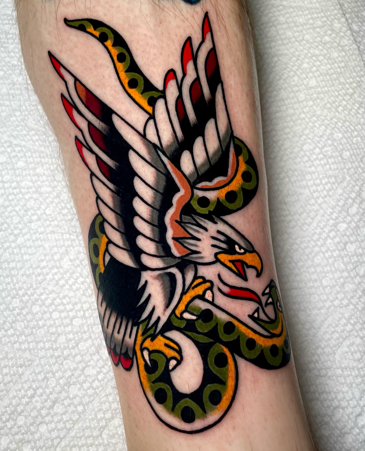 Eagle American traditional tattoo on the forearm by Ryan McDonald