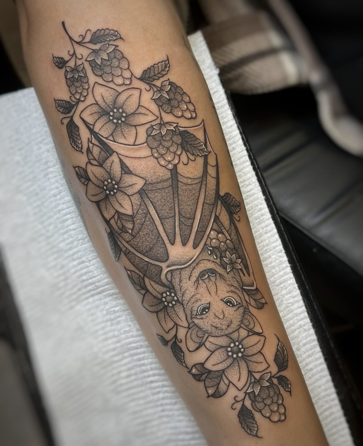 Deer and flowers dotwork tattoo on the forearm by 𓍊𓋼 Joana Diane Tattoos 𓋼𓍊