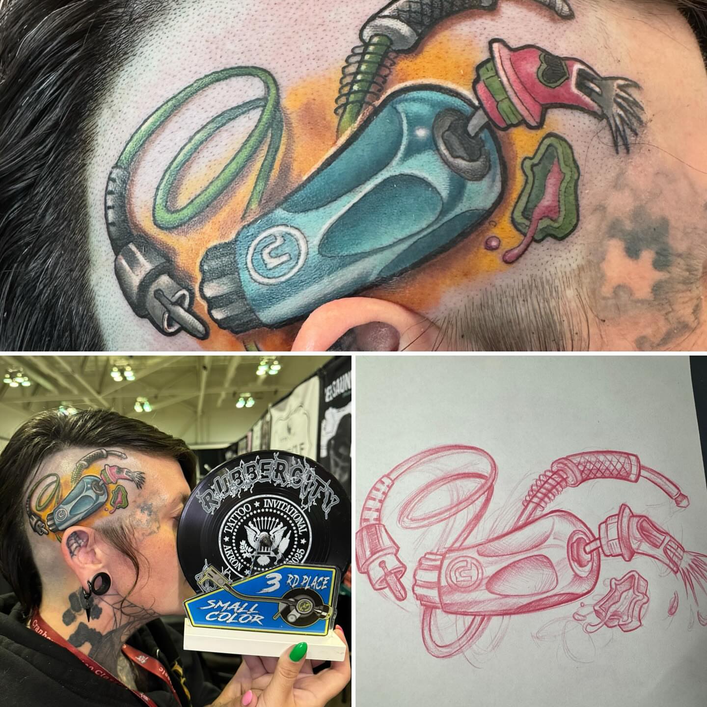 Gas pump realism tattoo on the head by Paul Hicks
