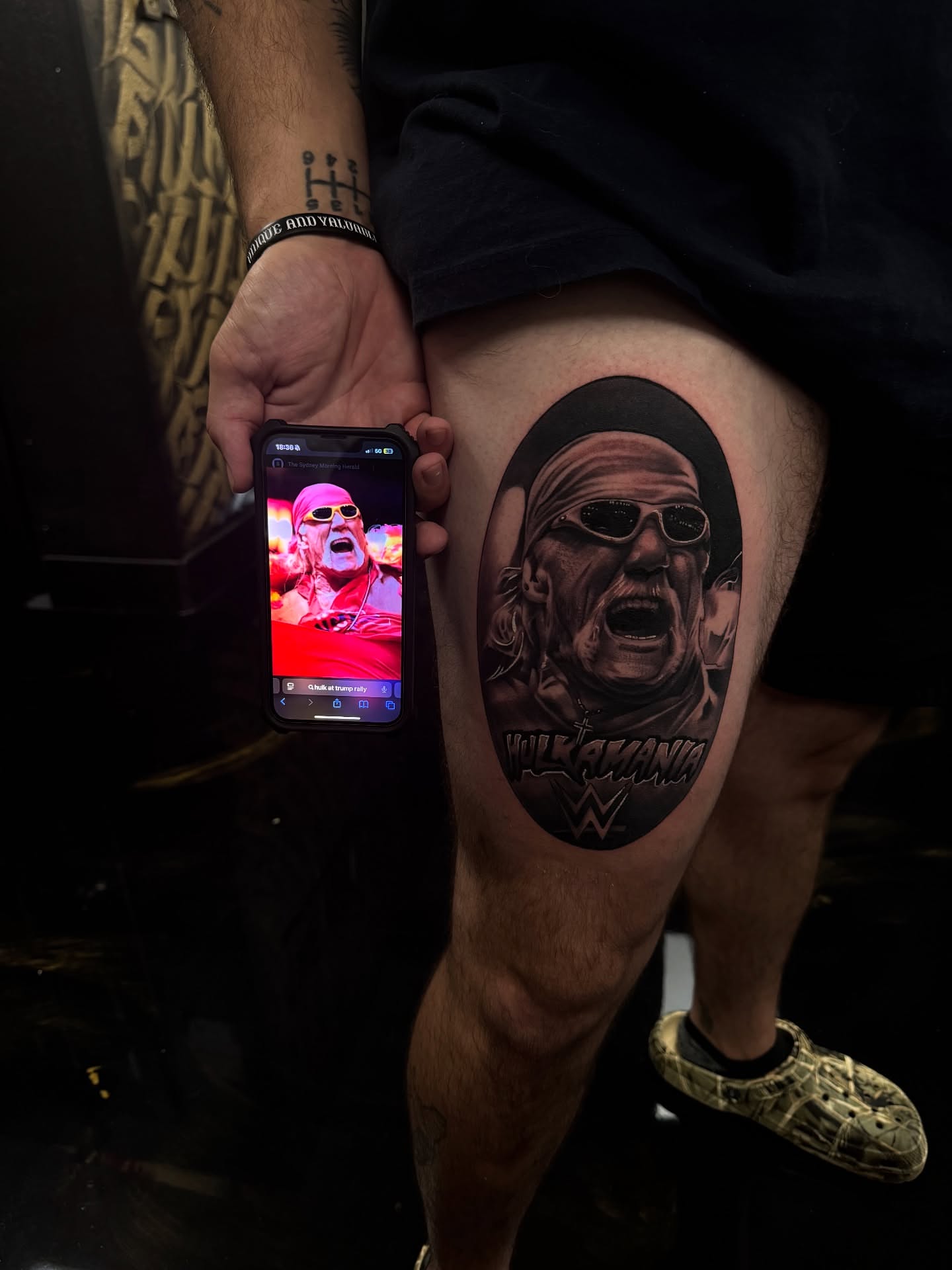 Hulk Hogan realism tattoo on the thigh by Fernando Luna