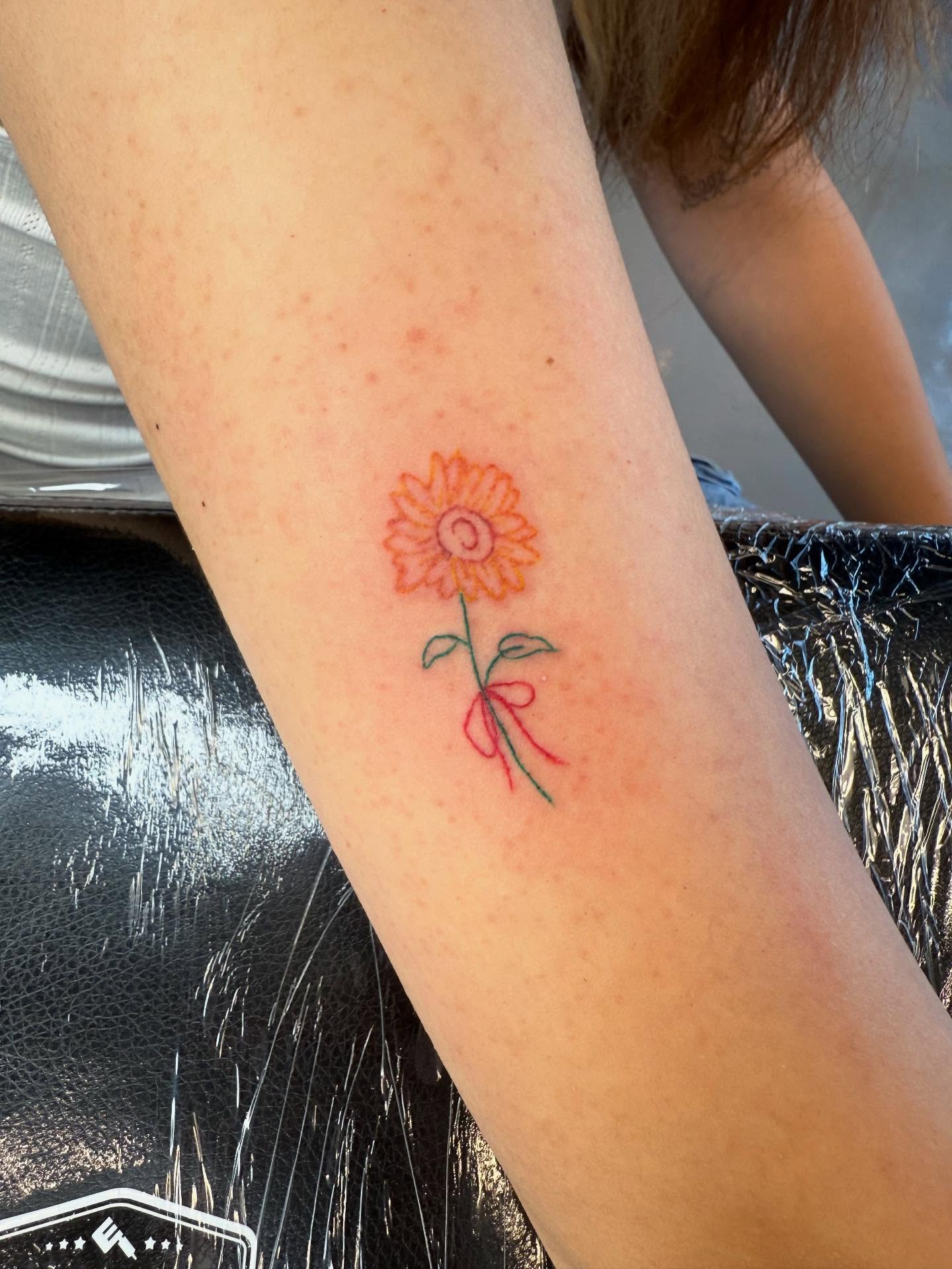 Sunflower dotwork tattoo on the forearm by Joey tattoo