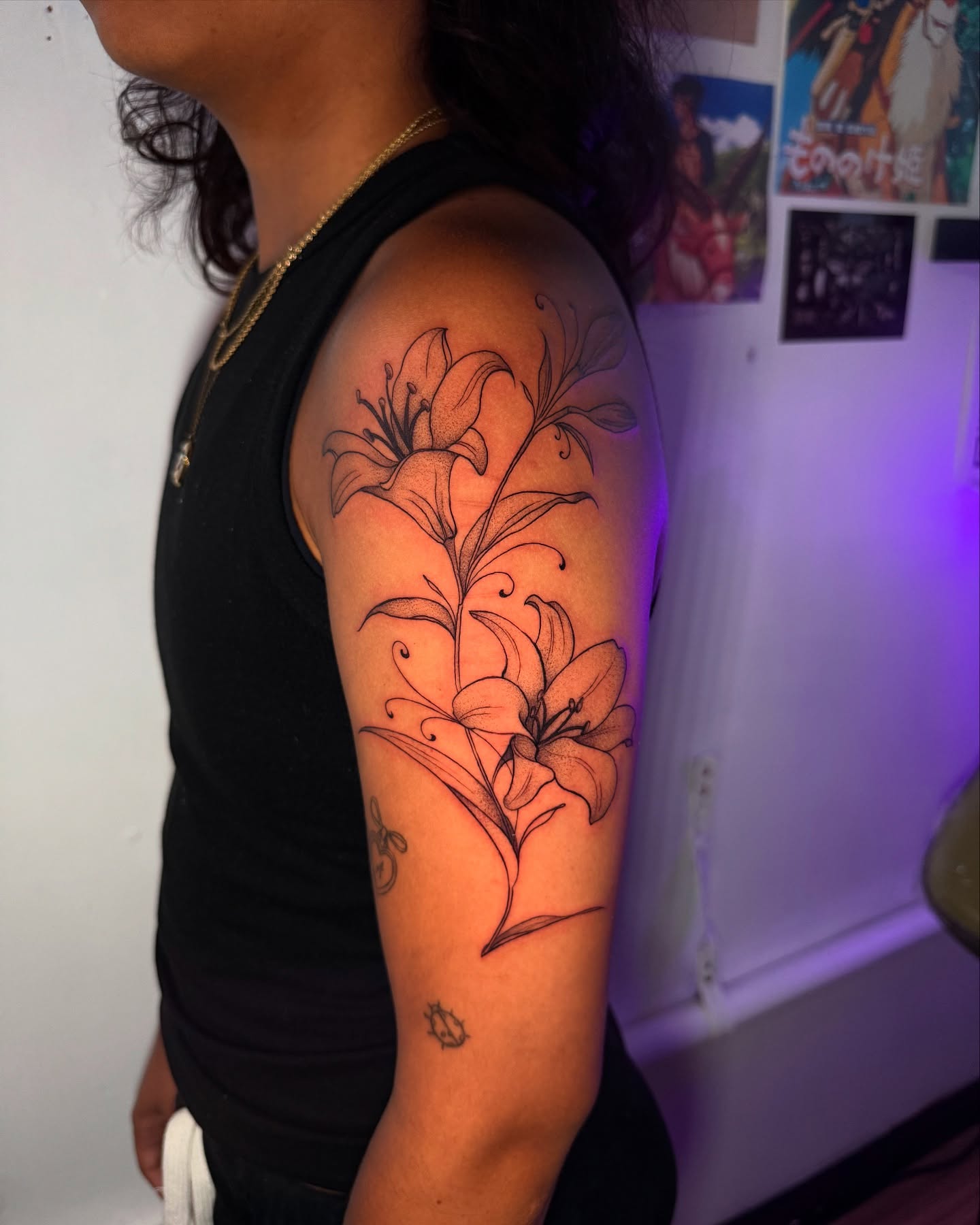 Lilies black and grey tattoo on the forearm by aamora ꩜