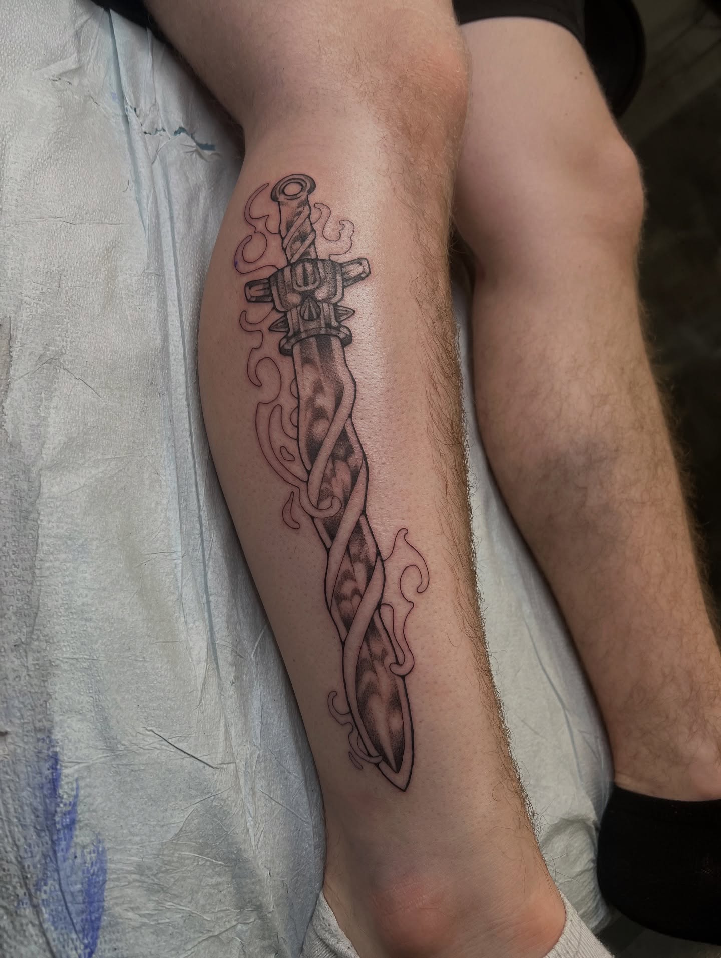 Sword black and grey tattoo on the forearm by ty ☆ nbtx tattoo artist