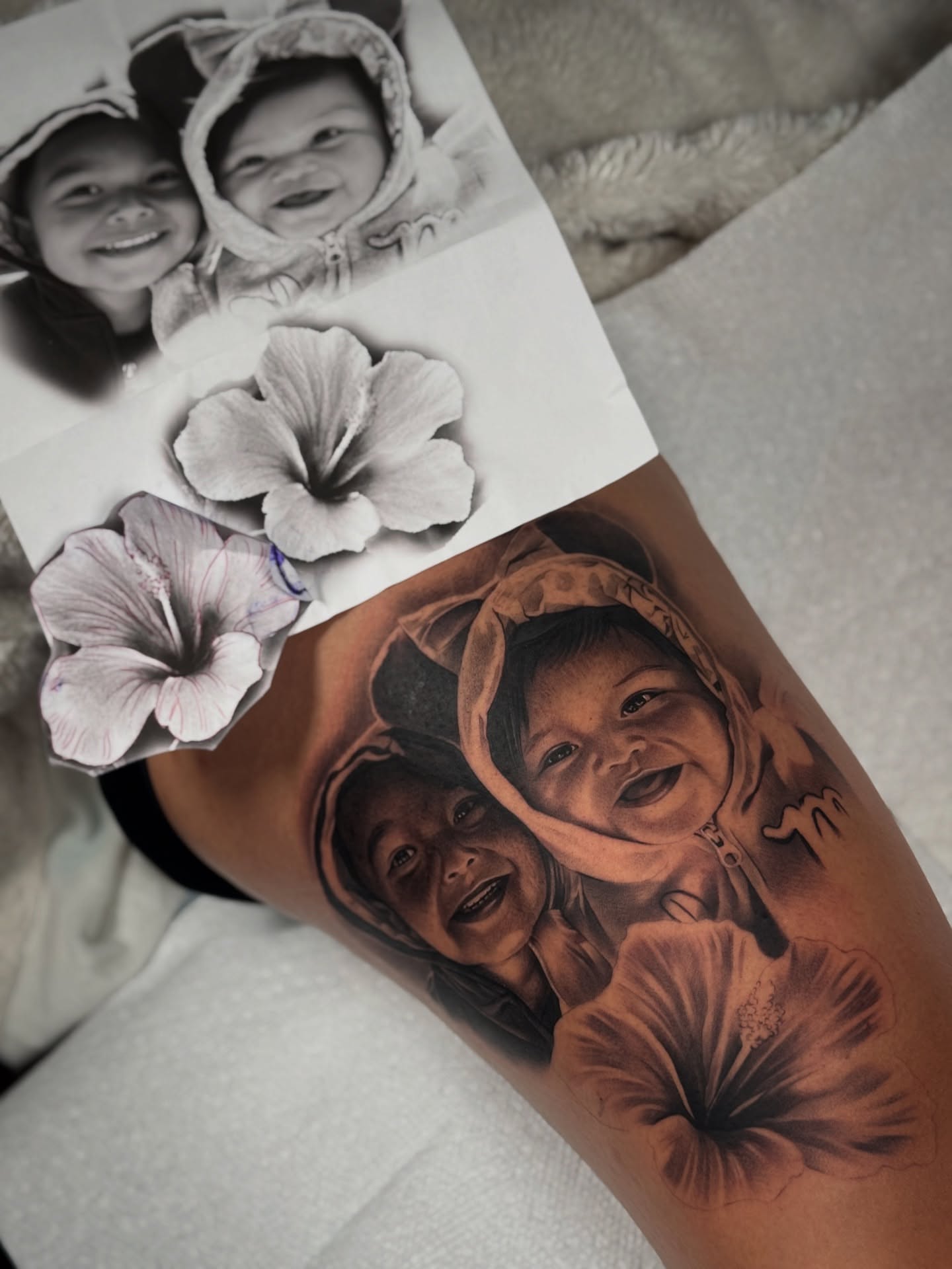 Children and flowers realism tattoo on the forearm by 🇵🇭Joseph Passion