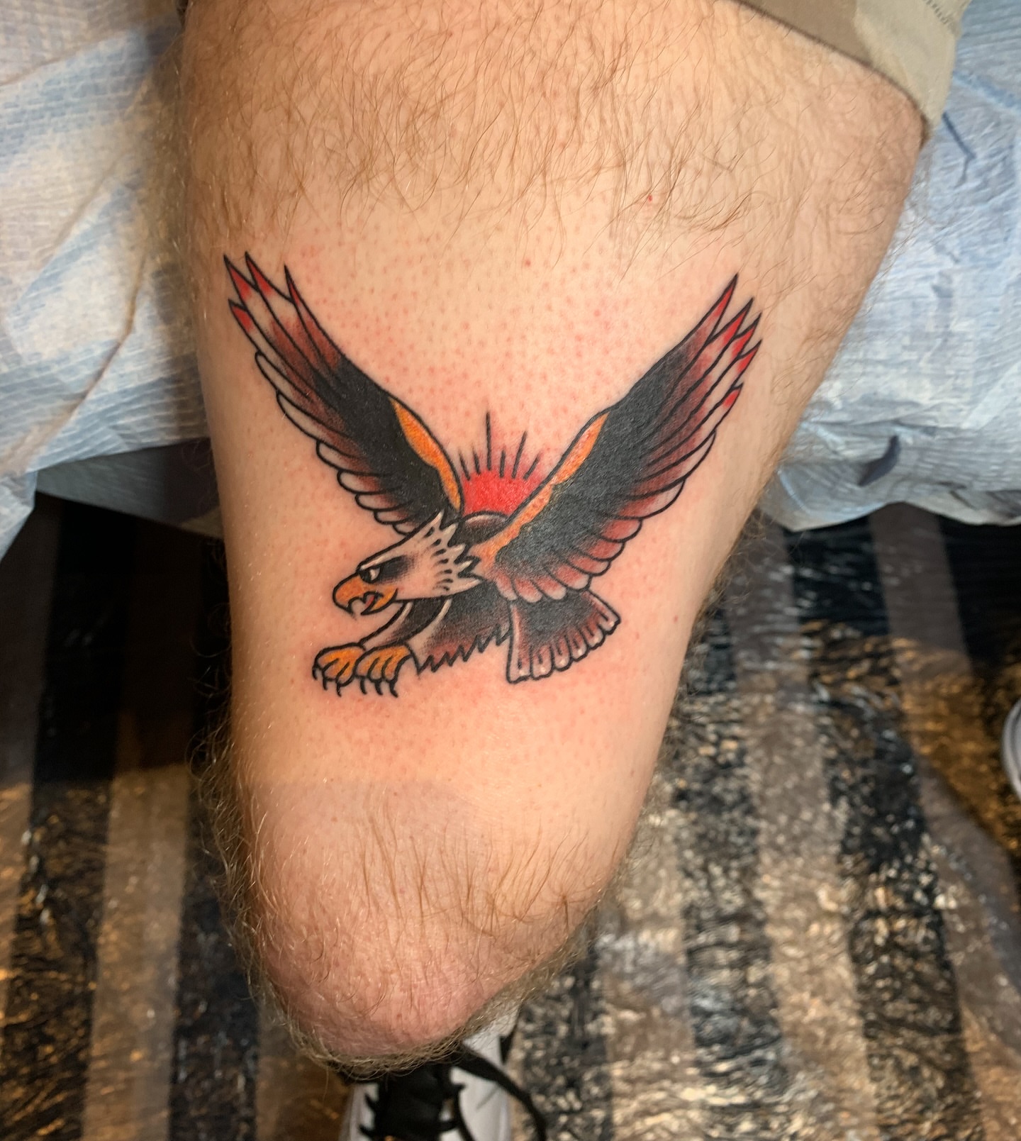 Eagle American traditional tattoo on the thigh by ✞ Keath Supsic ✞