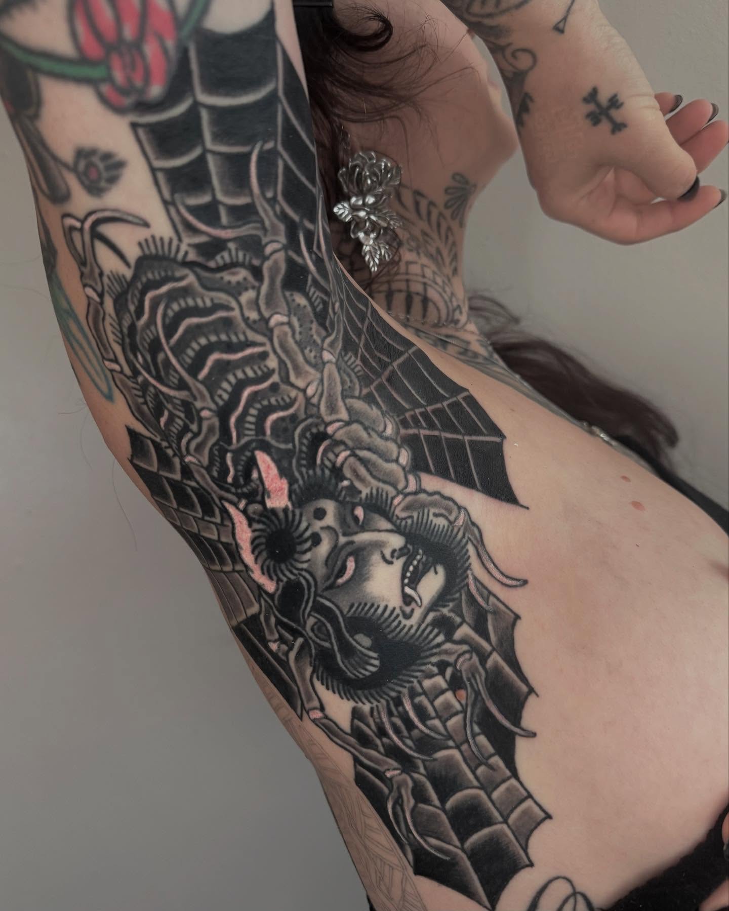 Medusa American traditional tattoo on the forearm by Mr Nikita, New York, New York