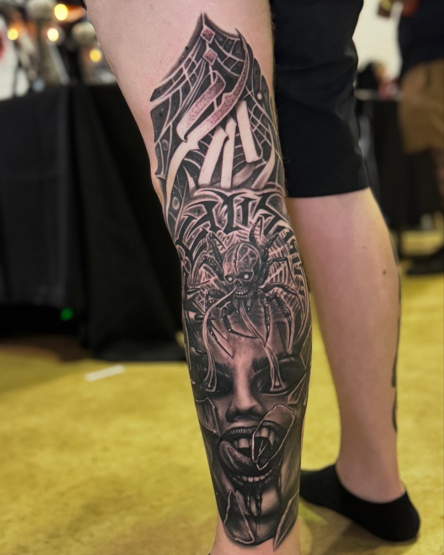 Tattoo by @shawnskaletattoos — black_and_grey, geometric