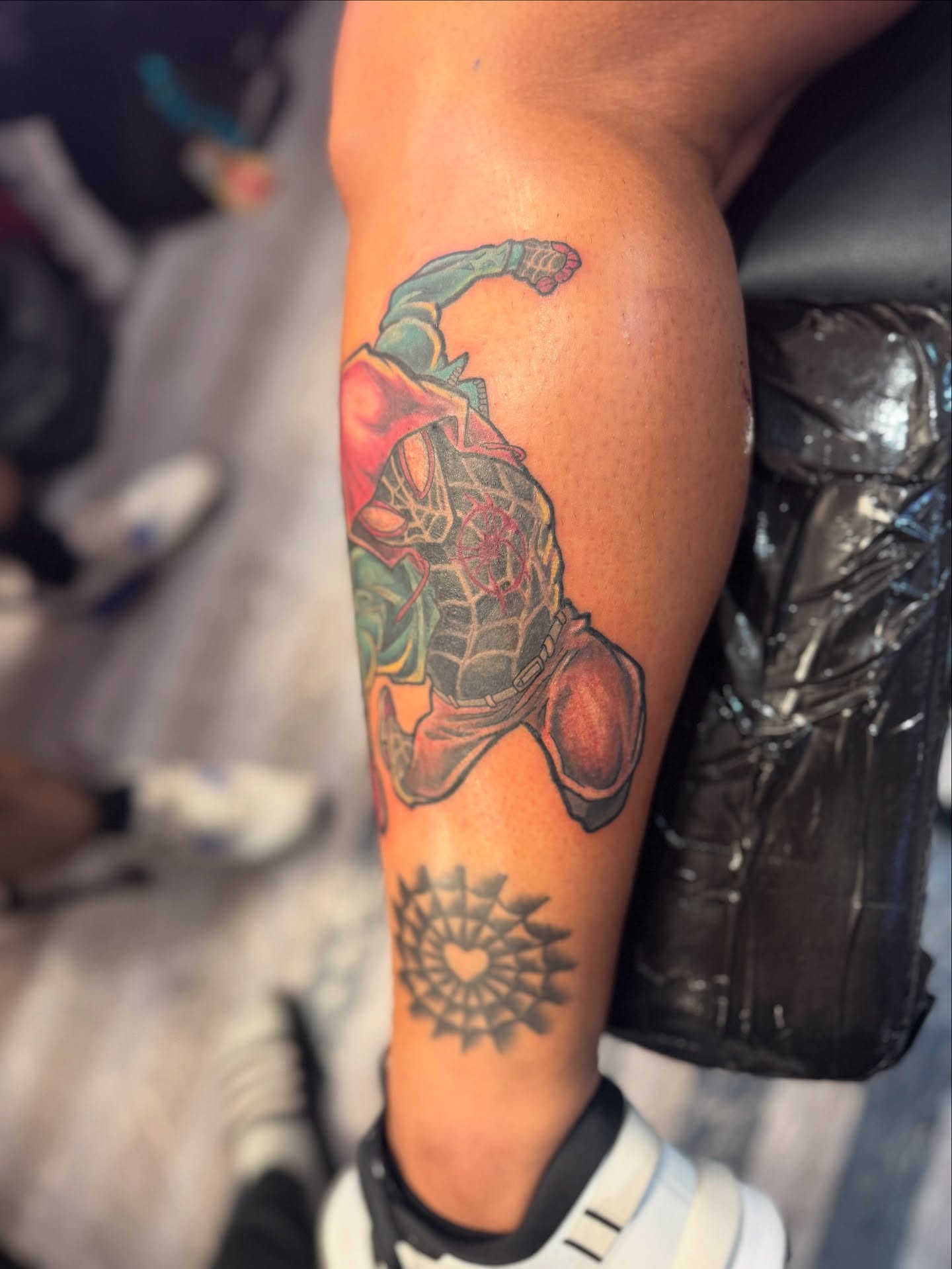 Spider-man realism tattoo on the forearm by Michael James, Bronx, New York