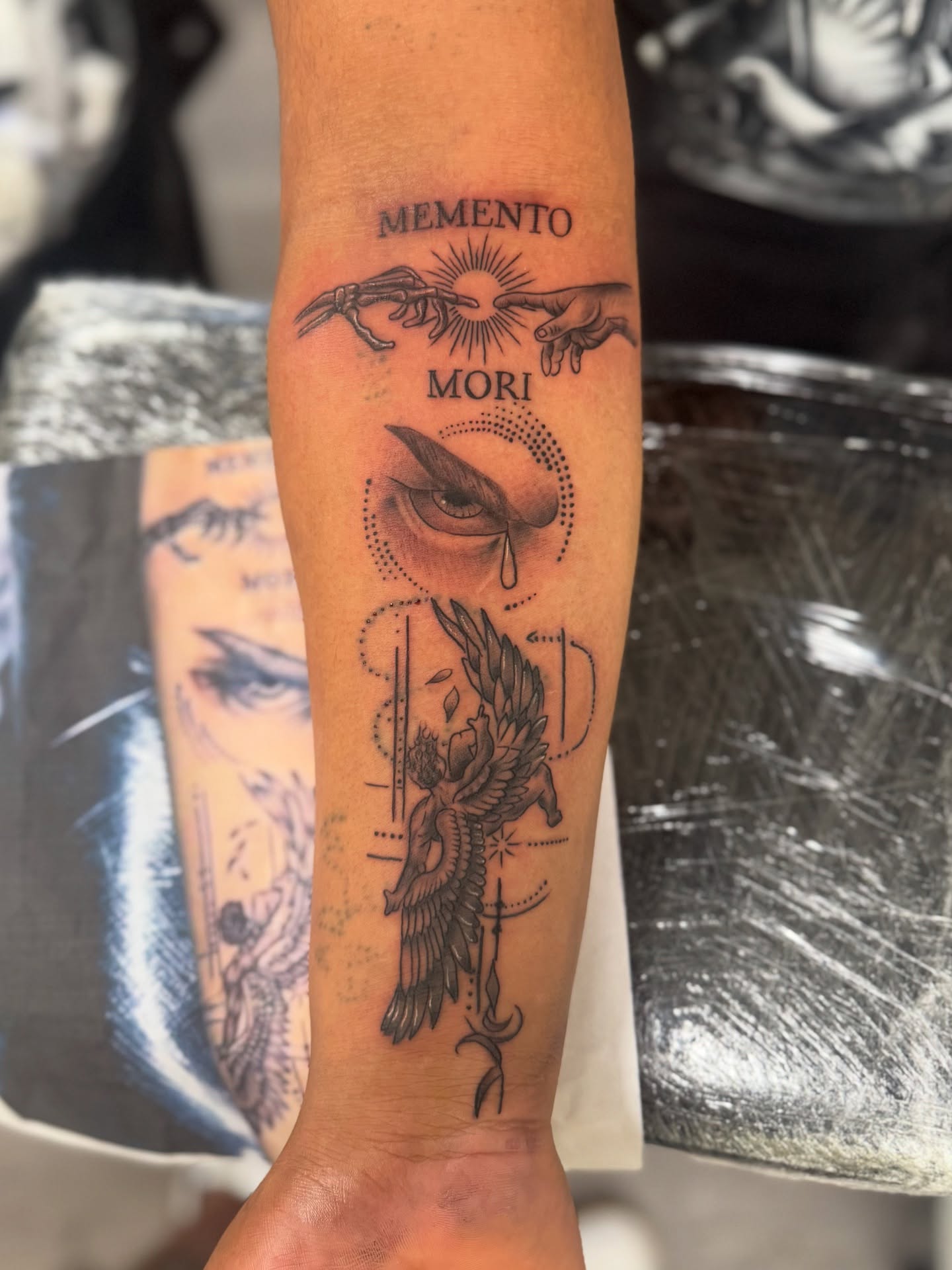 Tattoo by @mz_tattoony — dotwork, black_and_grey