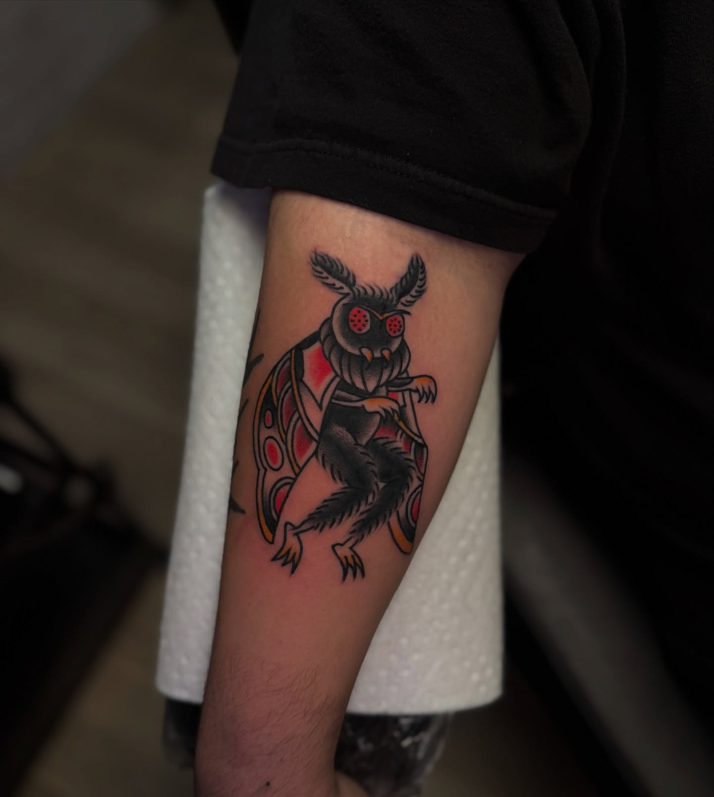 Owl American traditional tattoo on the forearm by Preston-NJ Tattoo Artist