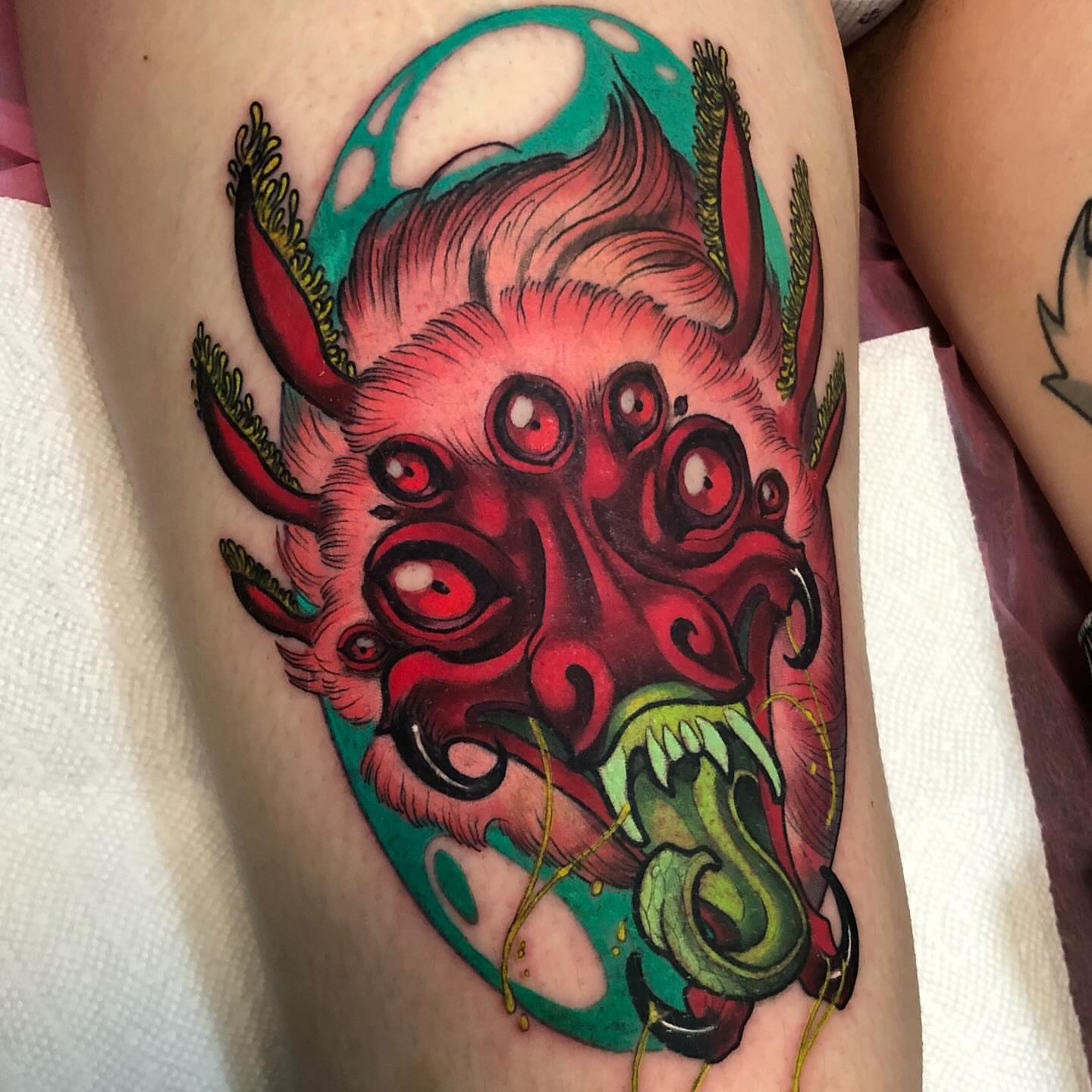 Tattoo by @hairofthehound — american_traditional, dotwork