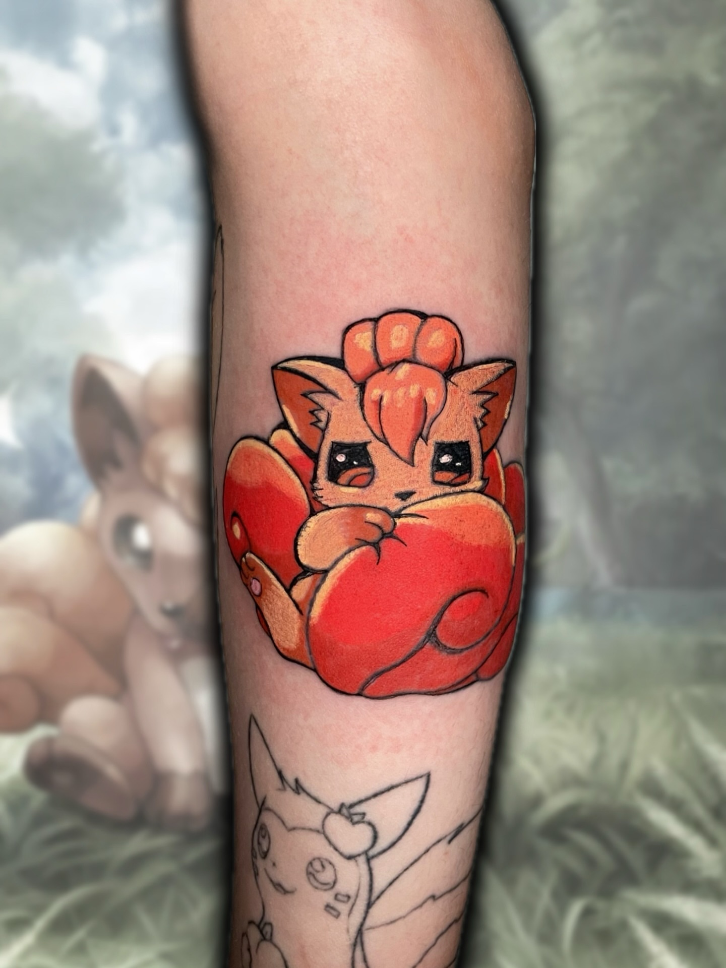 Fluffy fox dotwork tattoo on the forearm by Shontel Fowler